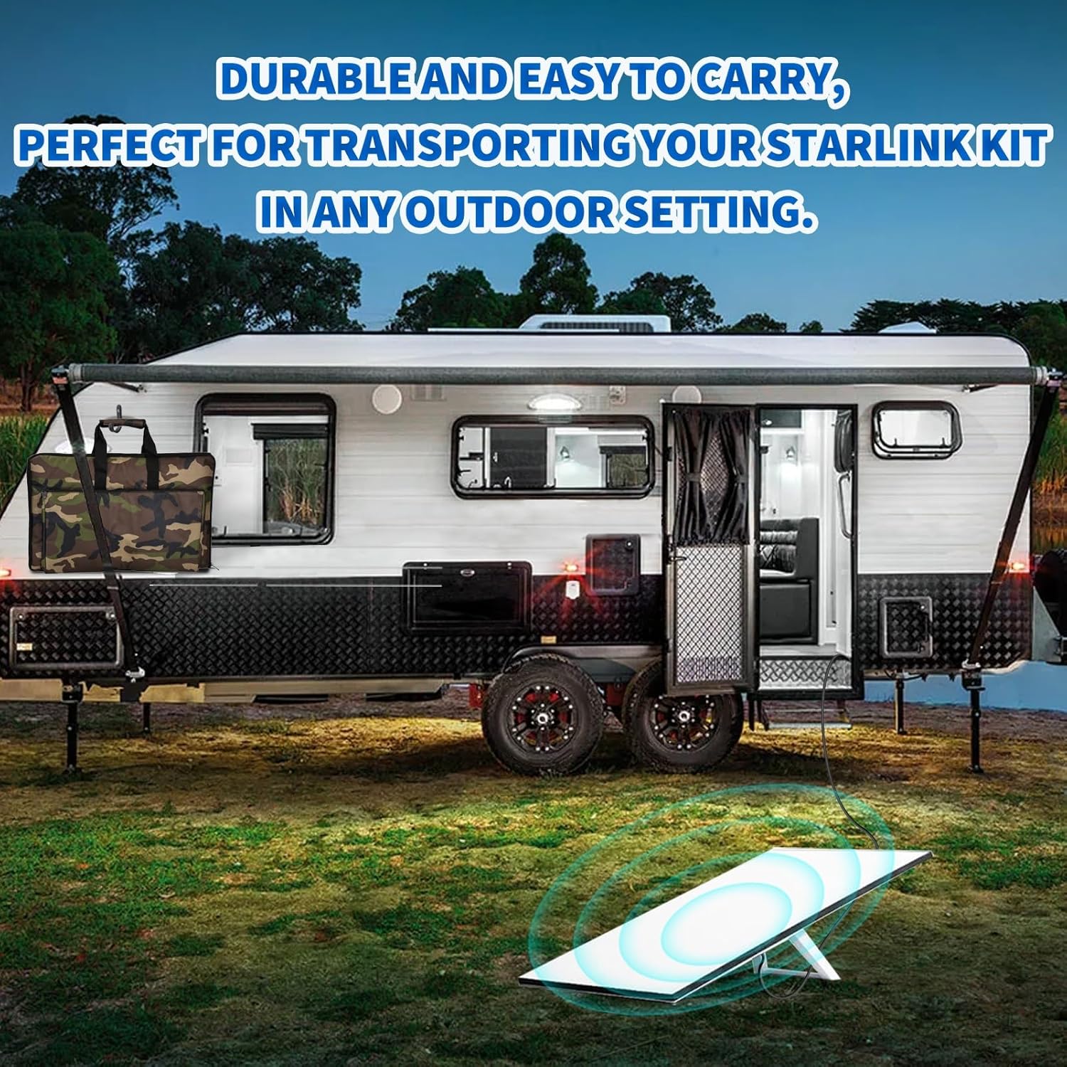 Reisetasche für Starlink Gen3 Satelliten-Internet-Kit – Doppeltes Taschendesign für Antenne, Ethernet-Kabel, Router, Netzteil – Ideal für Wohnmobil-Camping und den Outdoor-Einsatz, Tarnmuster
