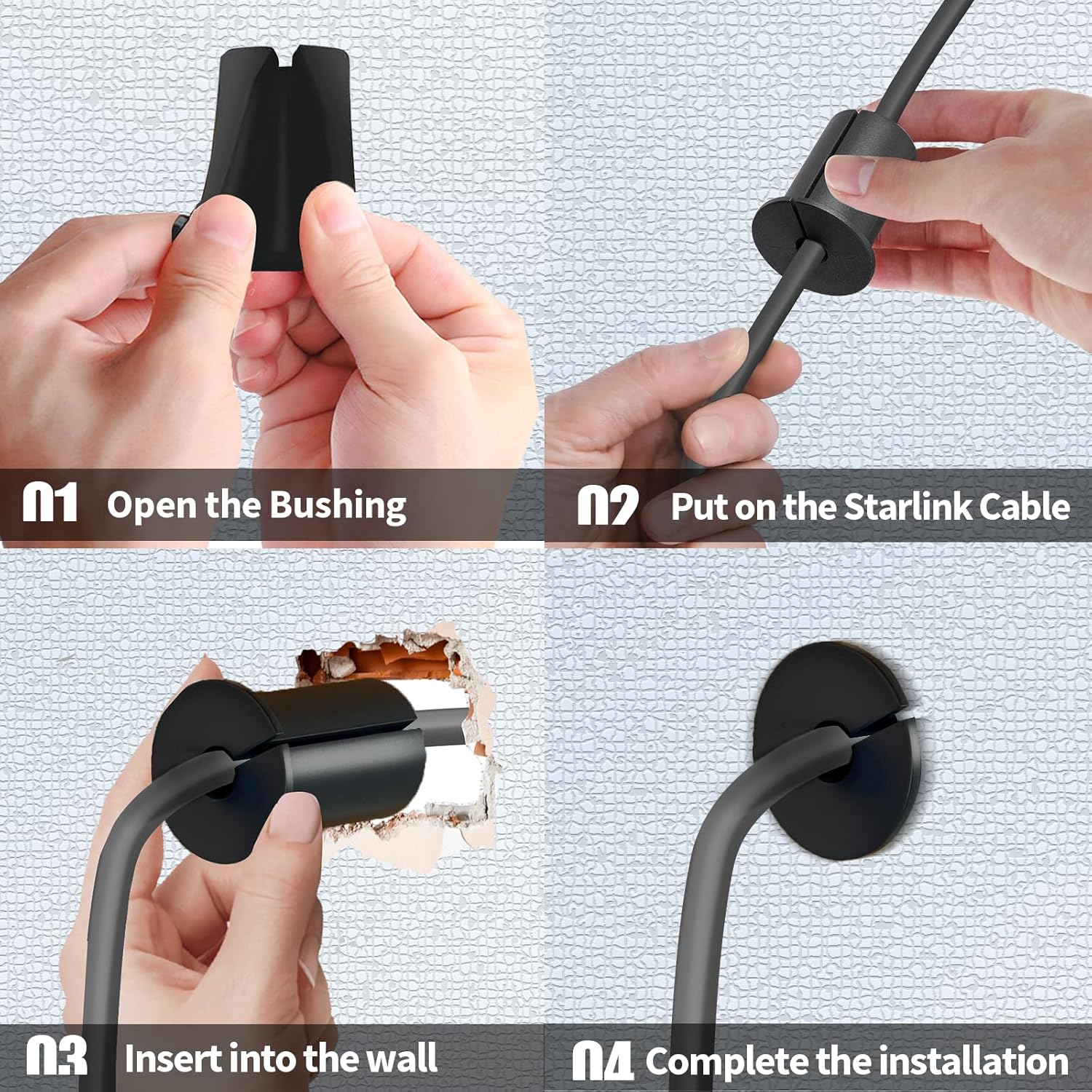 Bingfu Kabelführungskit kompatibel mit Starlink/Ethernet Cat 6/7/8 Kabel - Kabelteilbuchse Wanddurchführung für 1inch/2,4 cm Wandöffnung - 2-Stück Kabelmontagezubehör