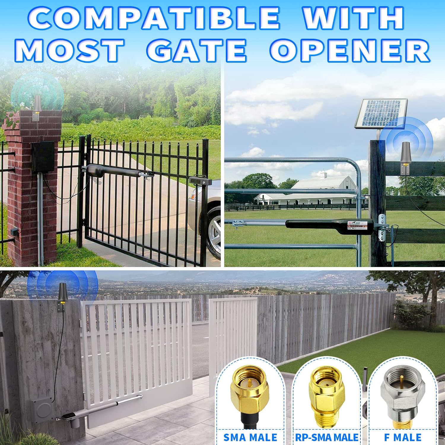 Bingfu Garage Door Gate Opener Antenna for GTO Mighty Mule MM371W MM372W MM571W MM572W MMS100 LiftMaster Ghost Controls Multicode Automatic Gate Opener F Type/SMA/RP-SMA Antenna Extender