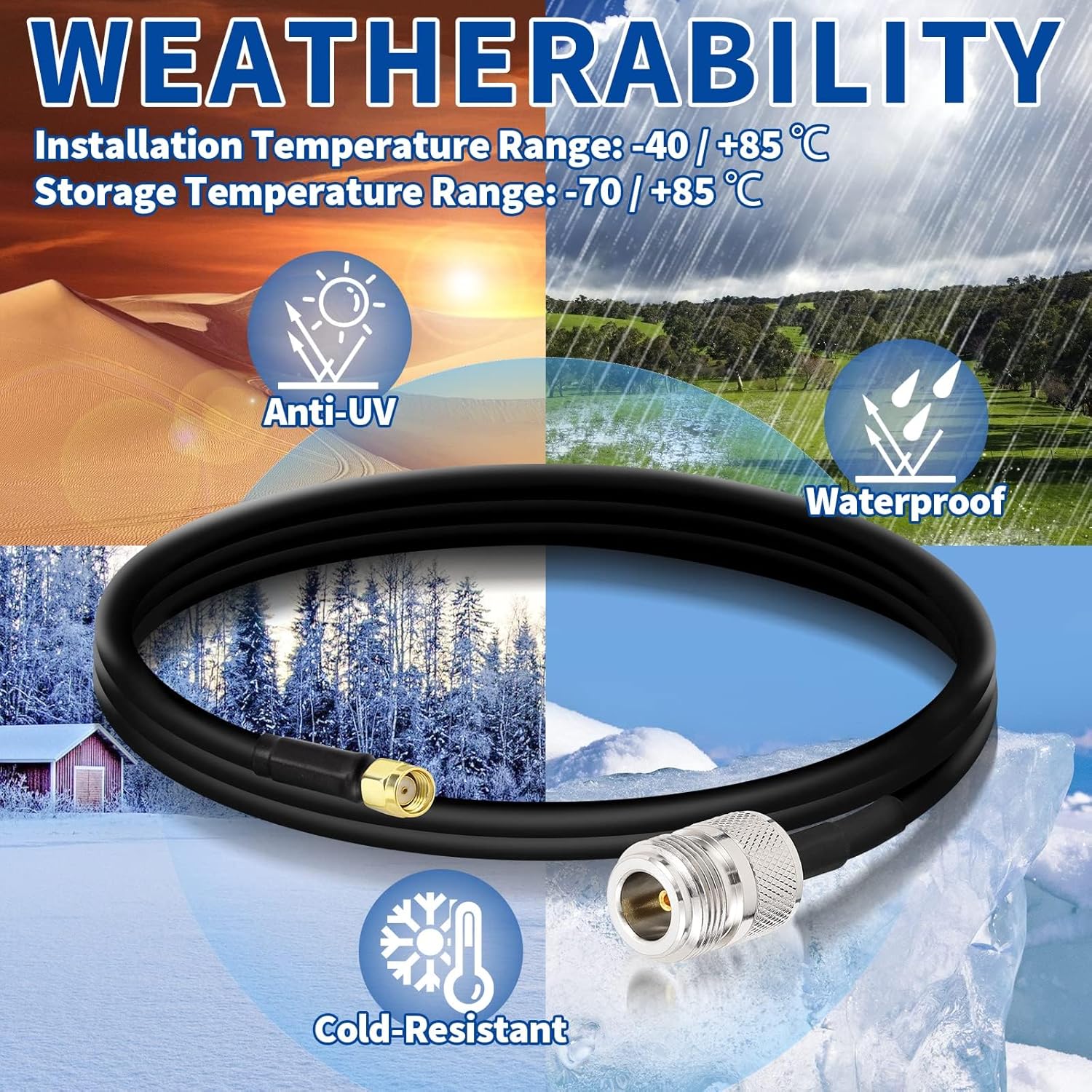 Bingfu N Female to RP-SMA Male Pure Copper Low Loss Coaxial Cable 3.28ft Compatible with 4G WiFi Cellular LTE Amplifier Extender Transceivers Phone Signal Booster Lora Surge Arrester Cables