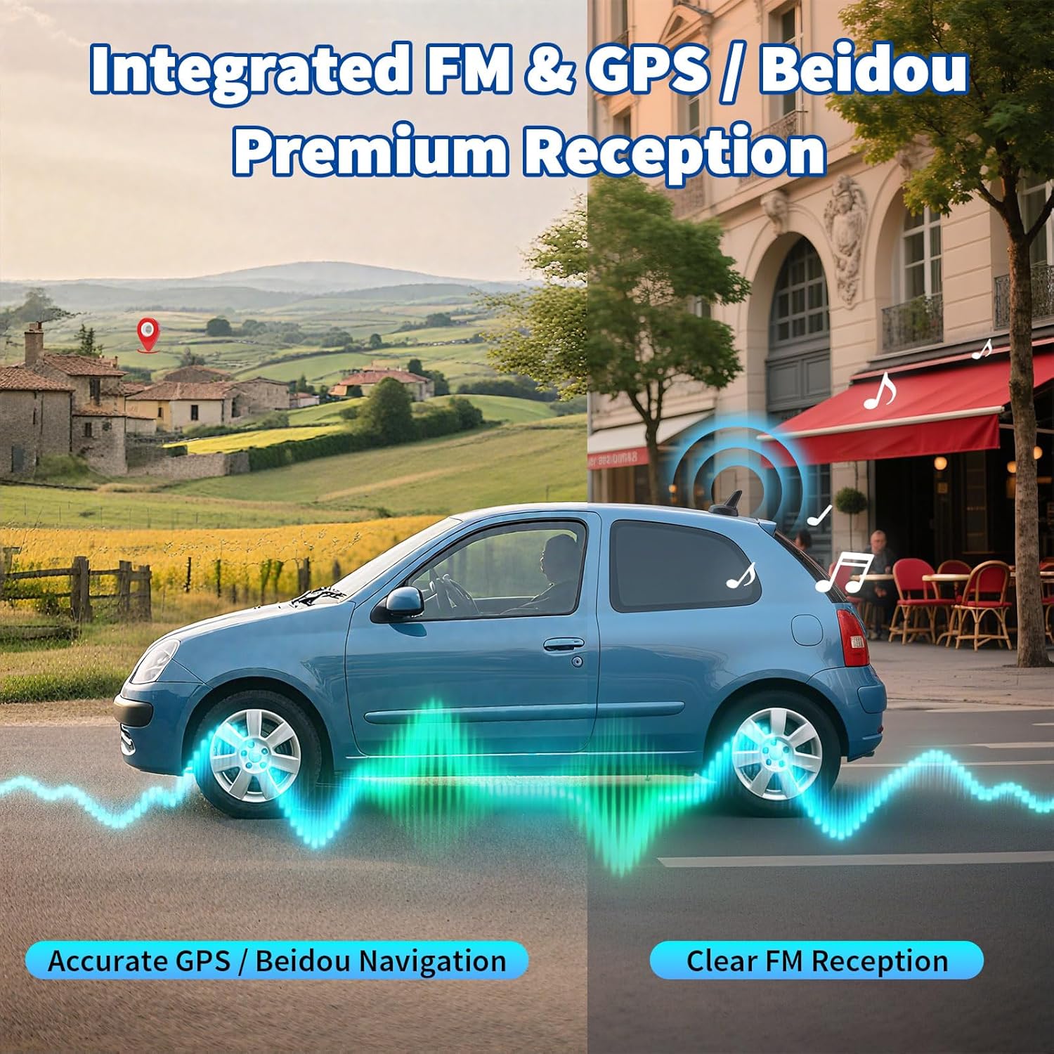 Bingfu Shark Fin Antenna FM AM Radio GPS BeiDou GNSS with 28dB LNA IP65 Waterproof 9-16V Wide Voltage for Car Truck RV Black