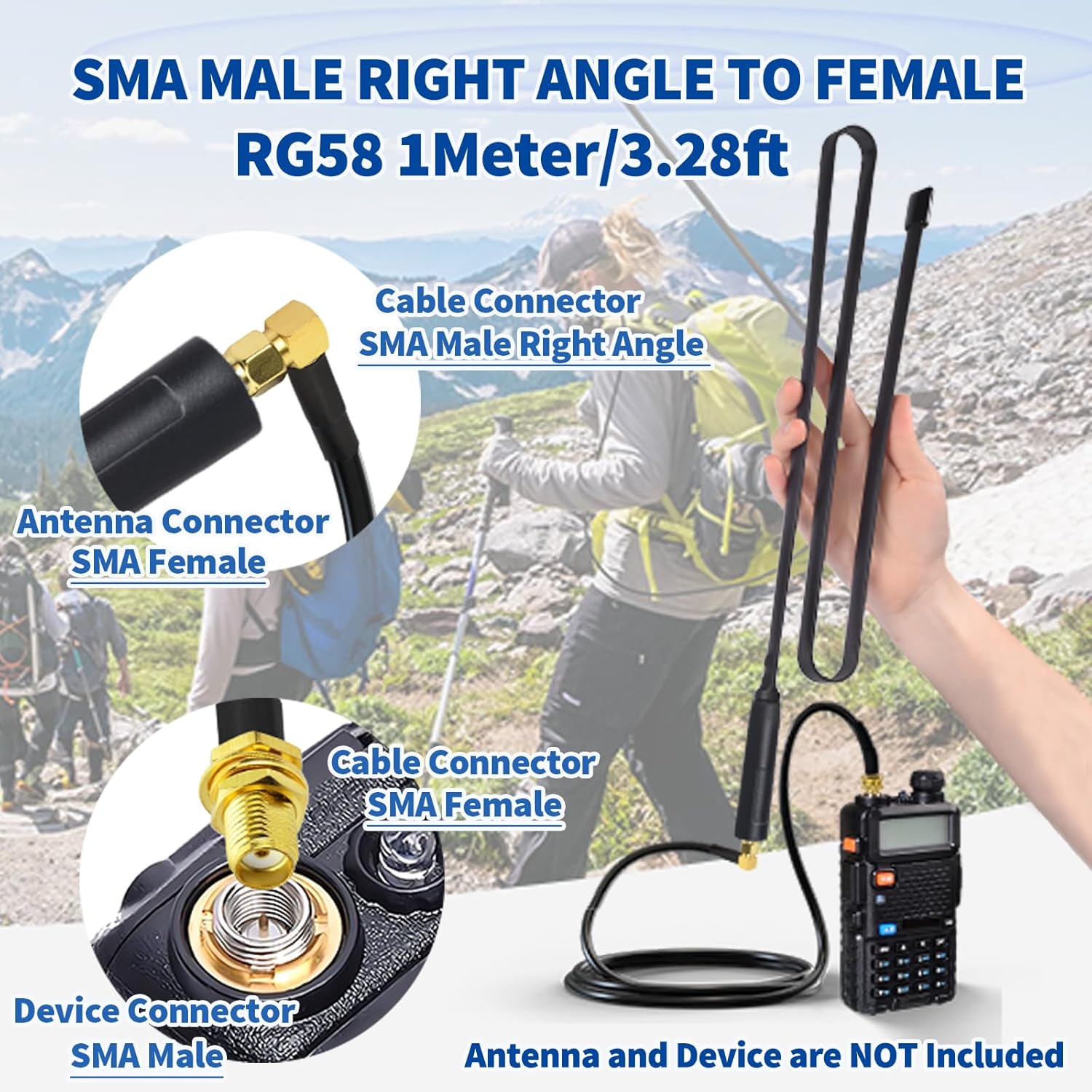 BINGFU Amateurfunk-Antennen Verlängerungskabel SMA-Stecker auf Buchse RG58 Koaxial-Überbrückungskabel 1m für Amateurfunk Kenwood BaoFeng Wouxun Icom Yaesu Vertex Standard Horizon Marine UKW-Radio