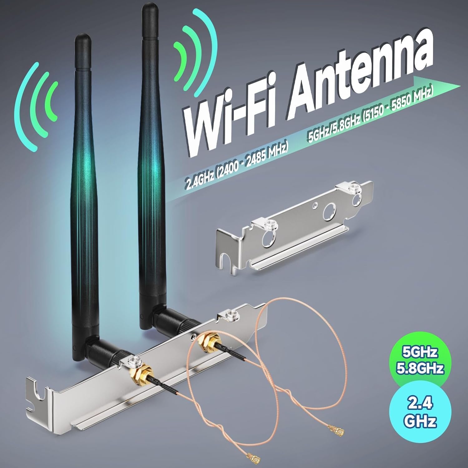 A clean desktop PC rear view showing the Bingfu WiFi antennas mounted on the PCI expansion slot