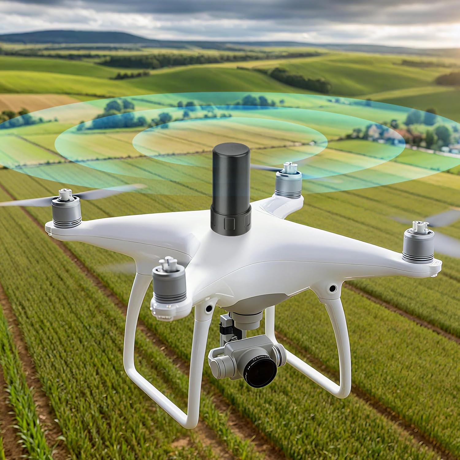 Antenna integrated onto a drone frame, demonstrating its compact and lightweight design