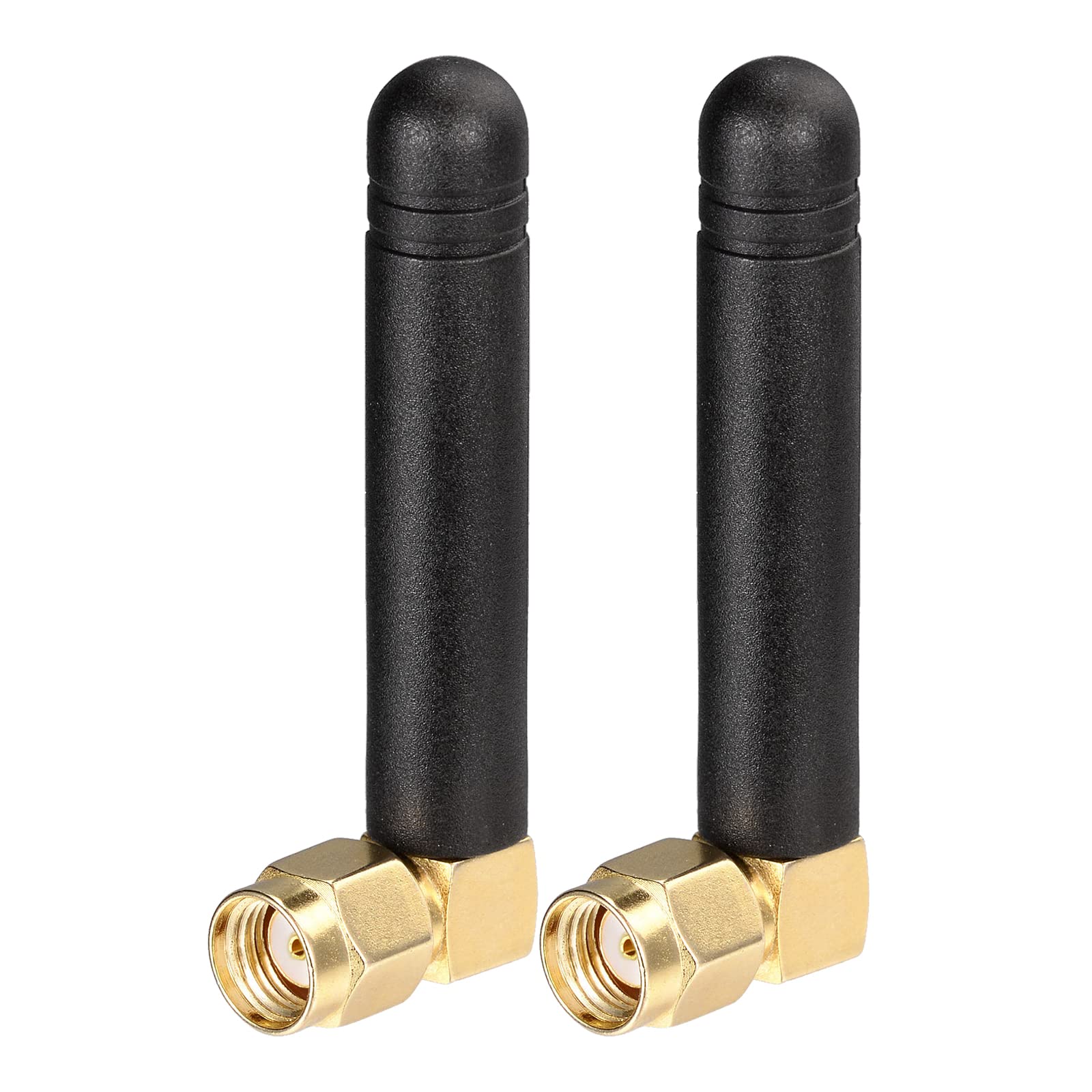 Bingfu 2-pack mini 90-degree right angle dual-band WiFi antennas with RP-SMA male connectors, black stubby design