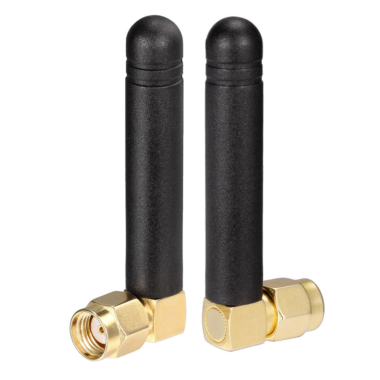 Bingfu 2-pack mini 90-degree right angle dual-band WiFi antennas with RP-SMA male connectors, black stubby design