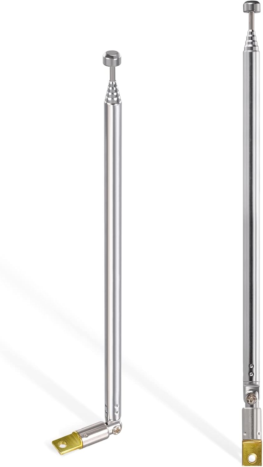 Bingfu 2-pack telescopic FM/DAB radio antennas, featuring 75-ohm F-type connectors and high-quality stainless steel extendable rods