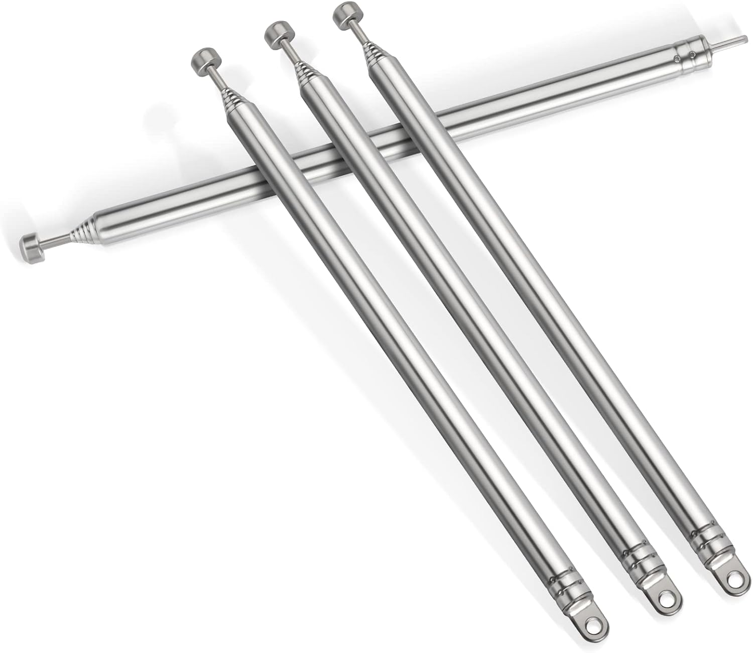 Bingfu 4-pack universal telescopic FM radio antenna kit featuring four different base connectors for maximum compatibility