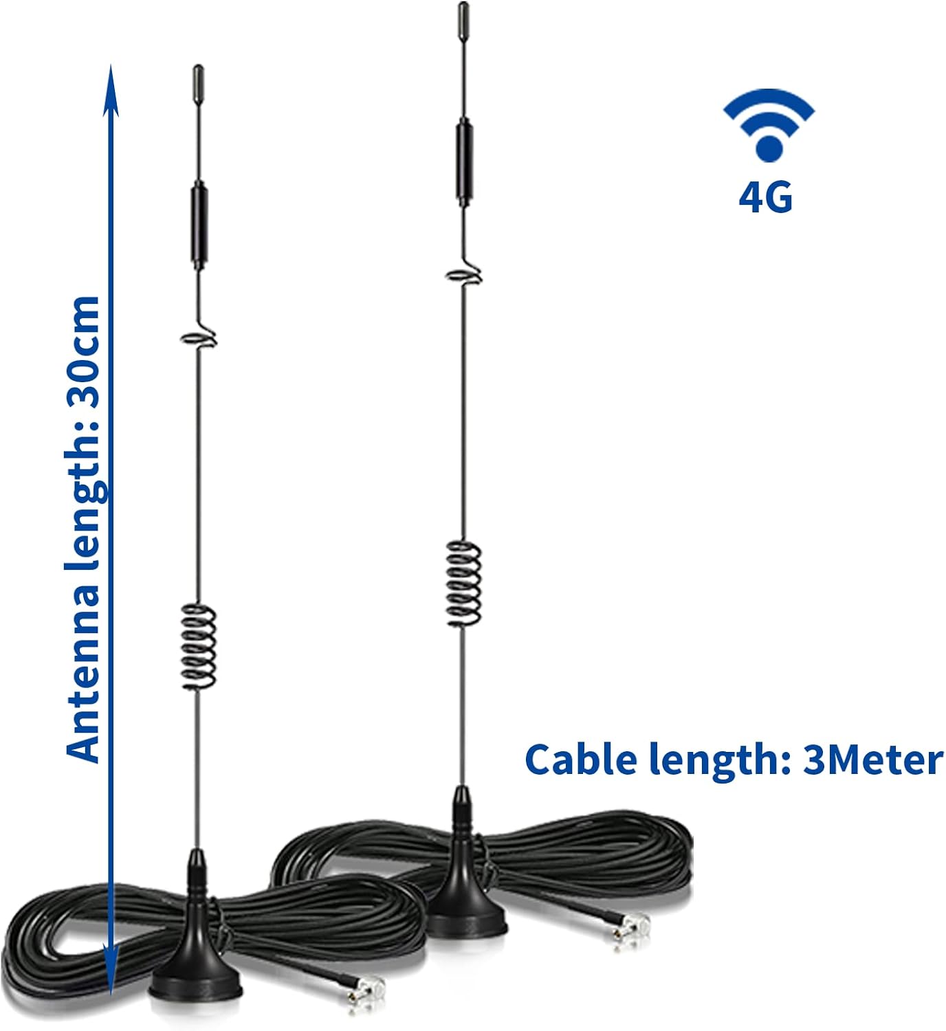 Bingfu 5dBi 4G LTE MIMO magnetic antennas 2-pack with direct TS9 male connectors