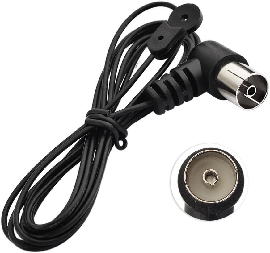 Bingfu 75 Ohm FM dipole radio antenna with a T-shape wire design and a female coaxial connector plus an F-type male adapter