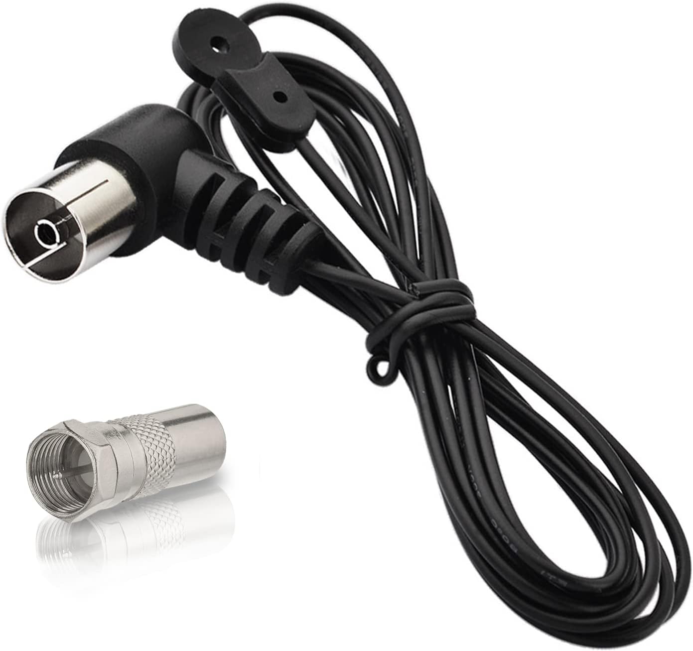 Bingfu 75 Ohm FM dipole radio antenna with a T-shape wire design and a female coaxial connector plus an F-type male adapter