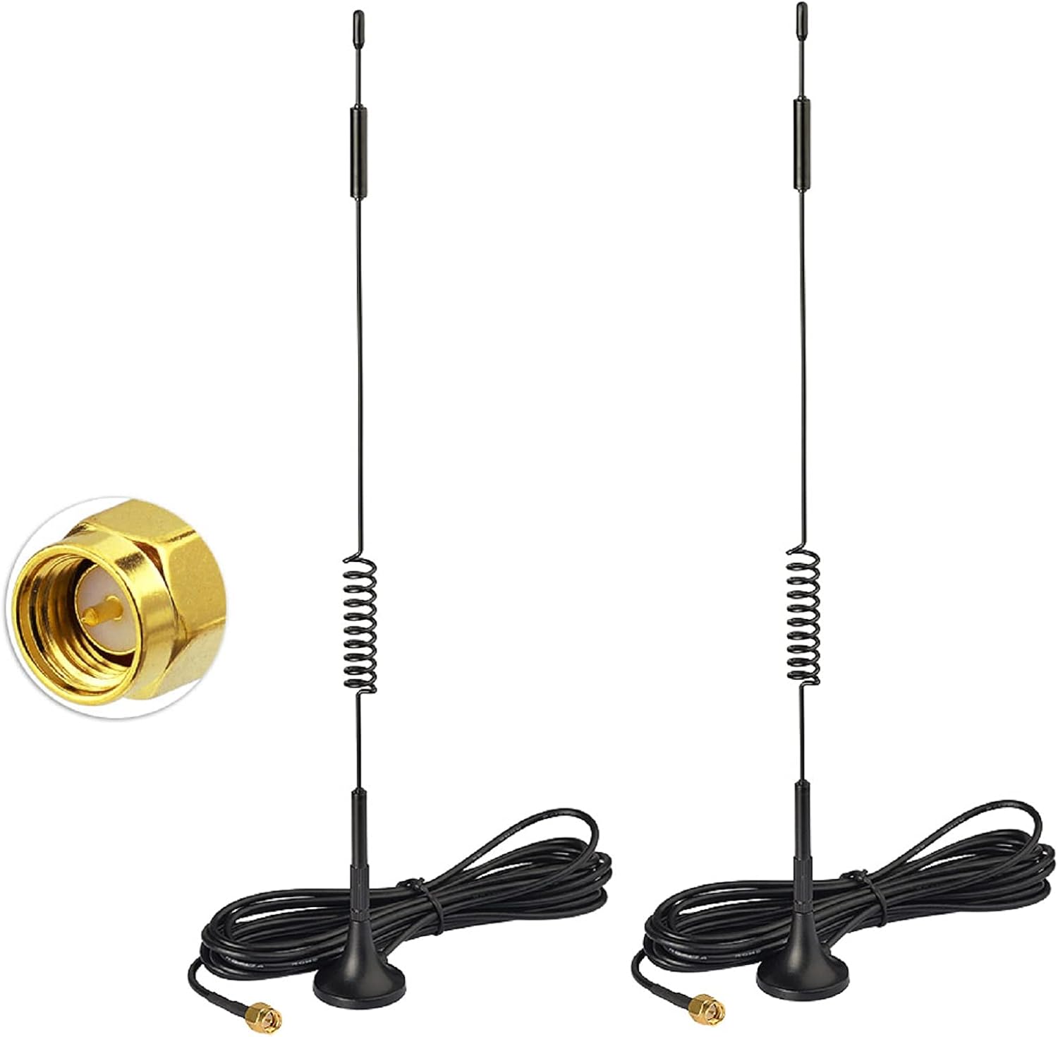 Bingfu 7dBi 4G LTE MIMO magnetic antennas 2-pack with SMA male connectors and 10ft RG174 extension cables