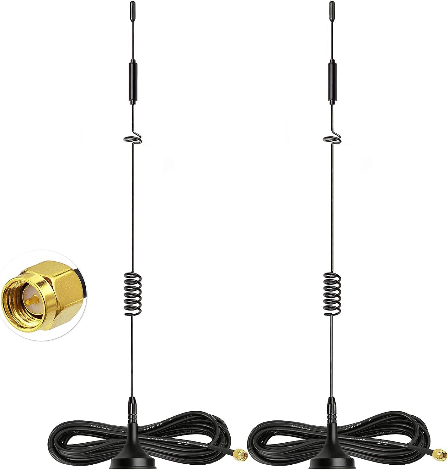 Bingfu 8dBi 4G LTE MIMO magnetic antennas 2-pack with SMA male connectors and 3m cable