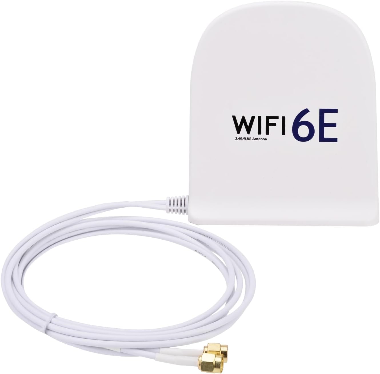 Bingfu 8dBi white WiFi 6E tri-band magnetic base antenna with dual RP-SMA male connectors and 6.5ft white extension cable