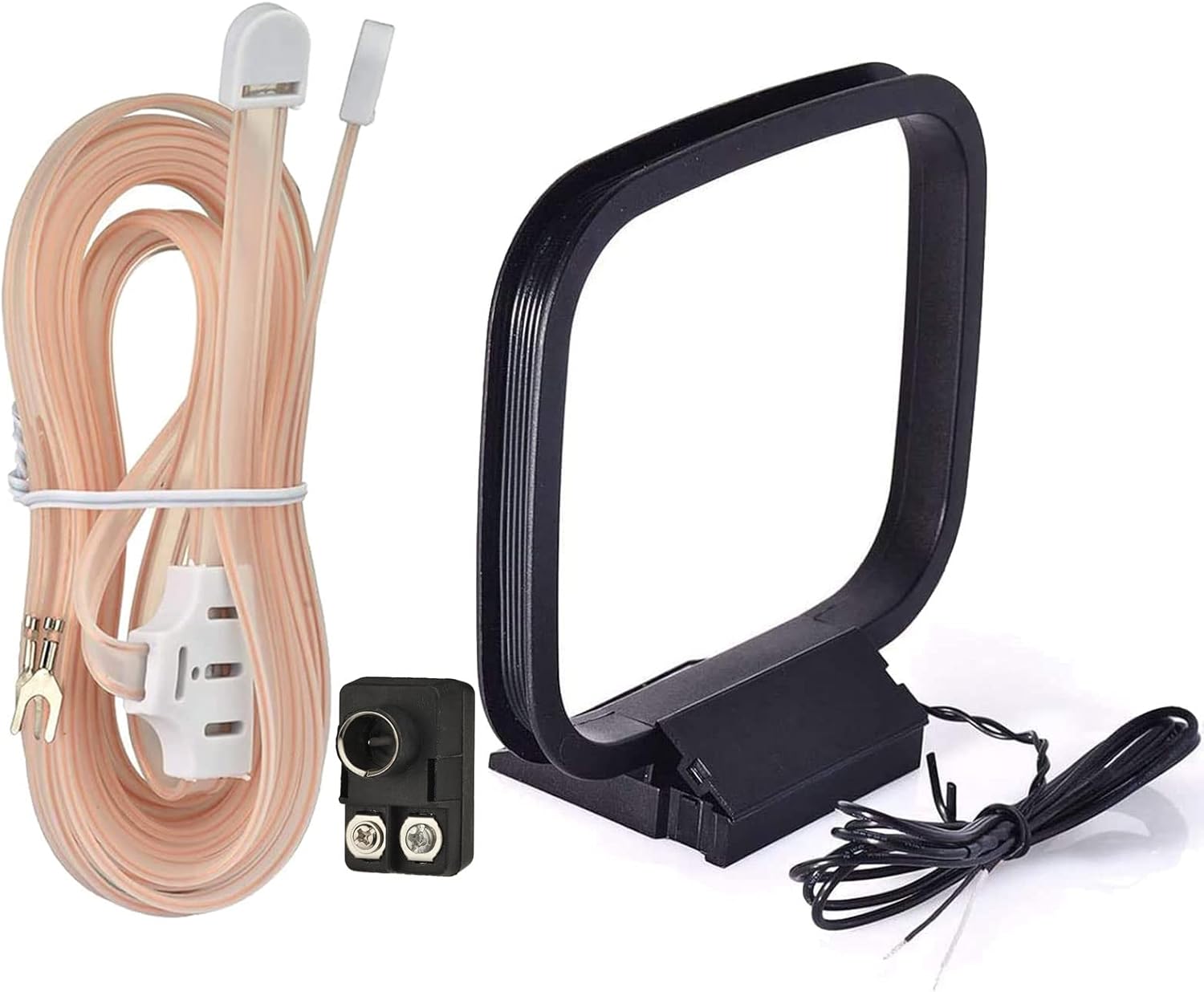Bingfu AM loop radio antenna with 75-ohm F-type adapter and 2-pin connector