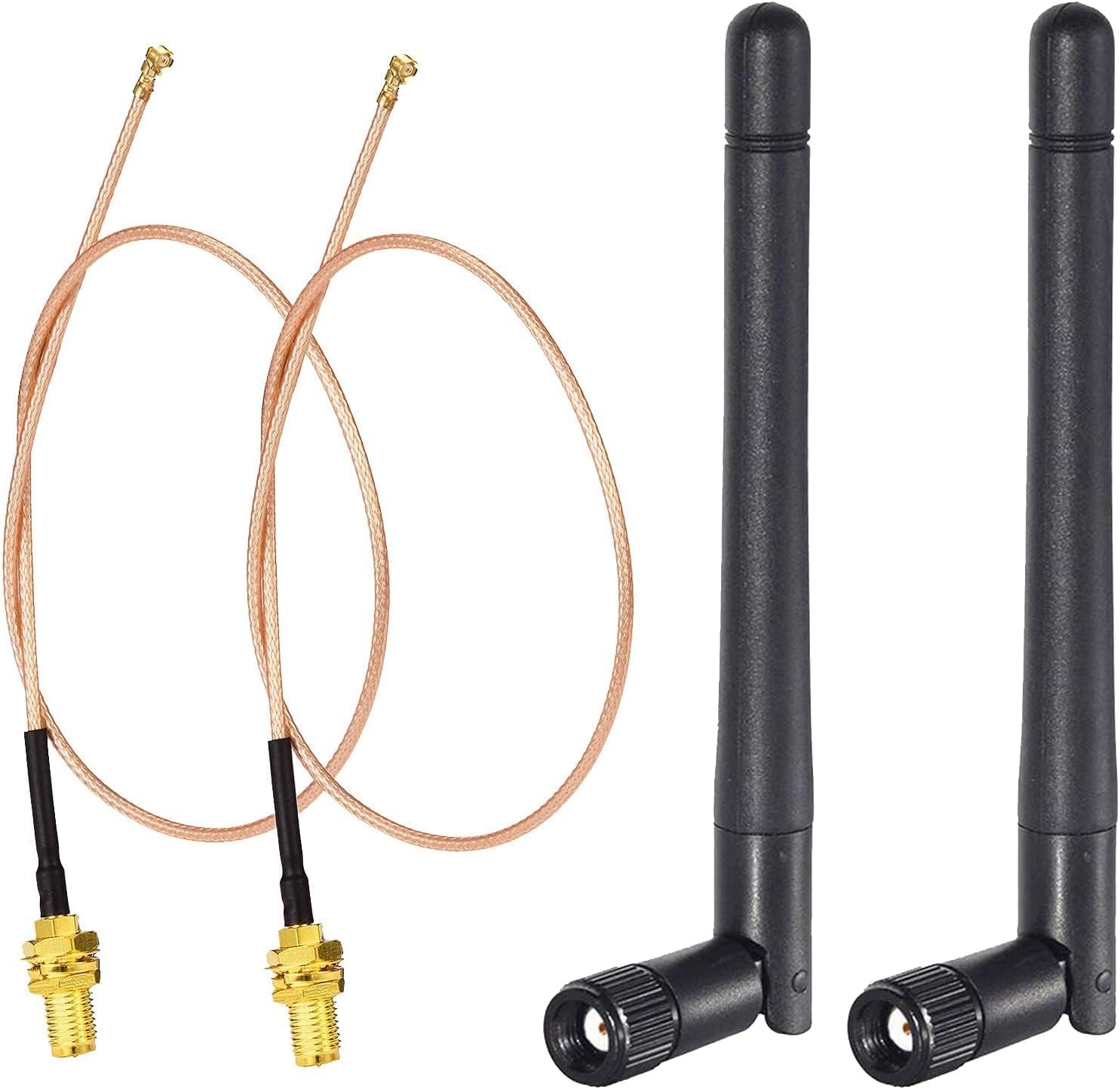 Bingfu Dual Band WiFi Antenna Kit (2-Pack) - 3dBi RP-SMA MIMO Antenna & 30cm (12 inch) IPEX U.FL Pigtail Cable for Mini PCI-E Network Card, Desktop PC, and Wireless Router
