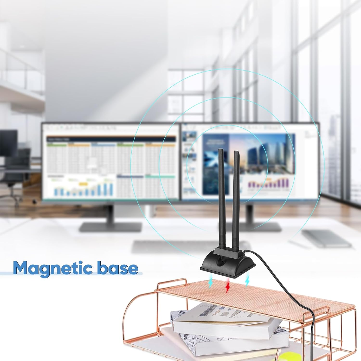 Bingfu MIMO antennas connected to a 4G LTE CPE router for stable home office internet