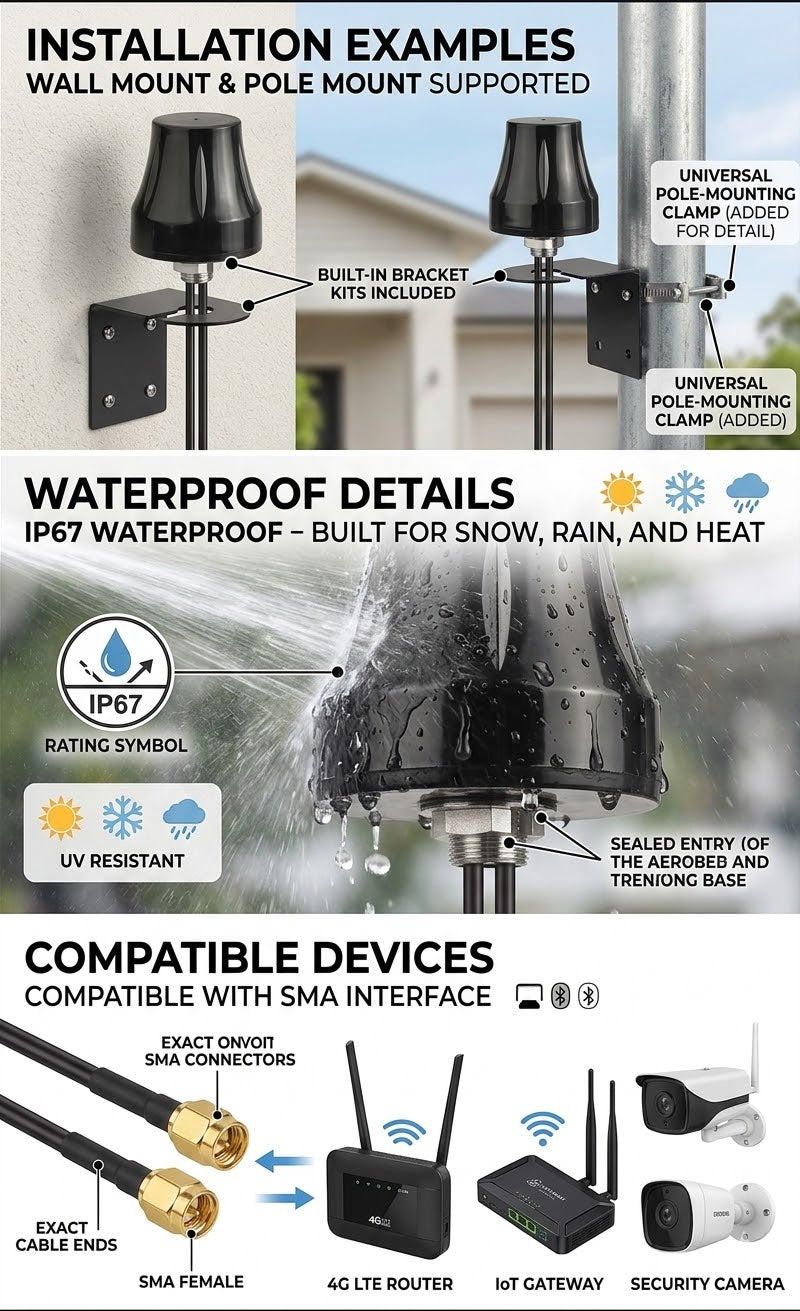 Bingfu Outdoor 4G LTE MIMO Antenna Installed on Waterproof Wall Mount Fixed Bracket