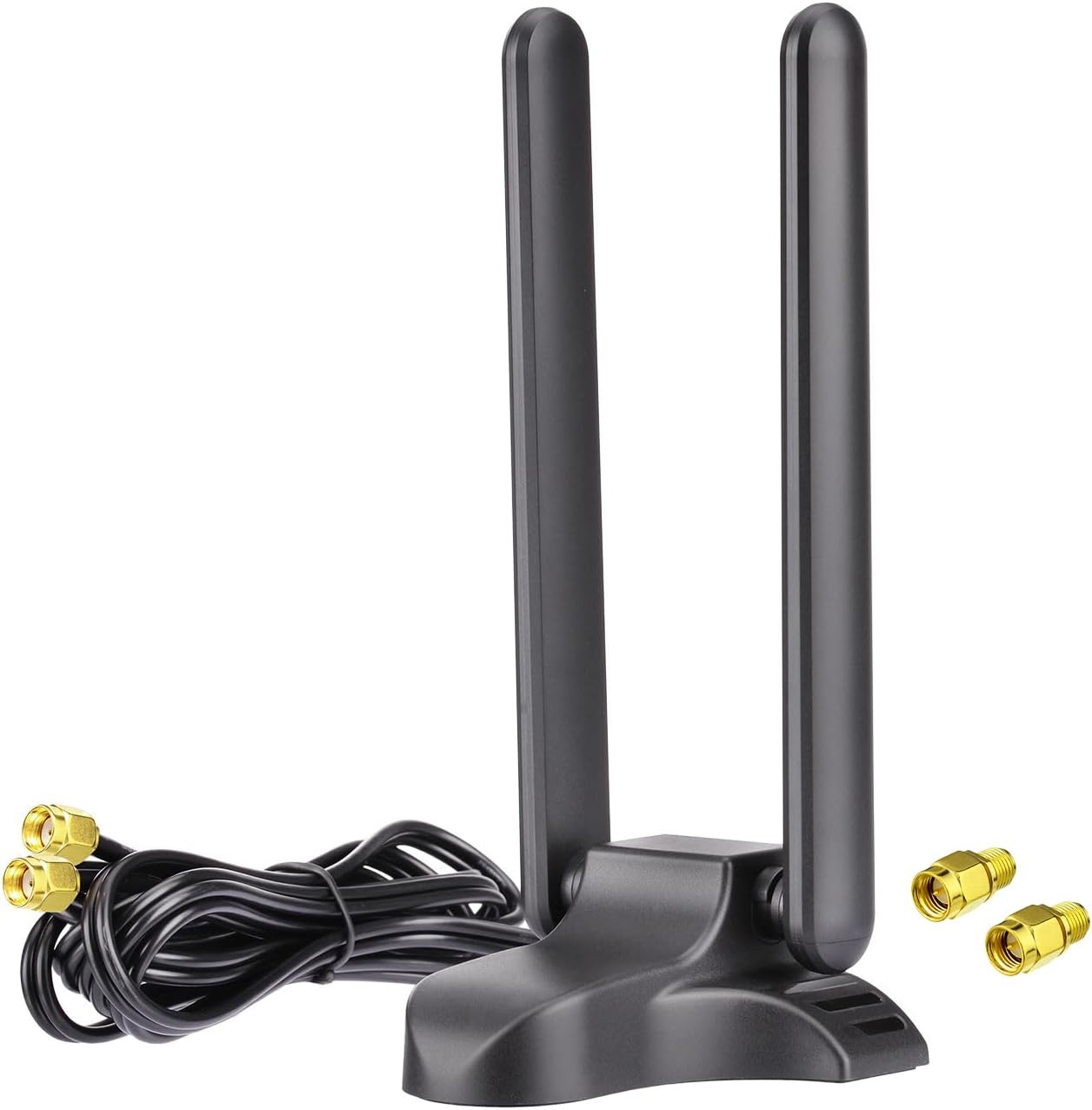 Bingfu Tri-band WiFi 6E magnetic mount antenna with dual RP-SMA male connectors and 6.5ft extension cable