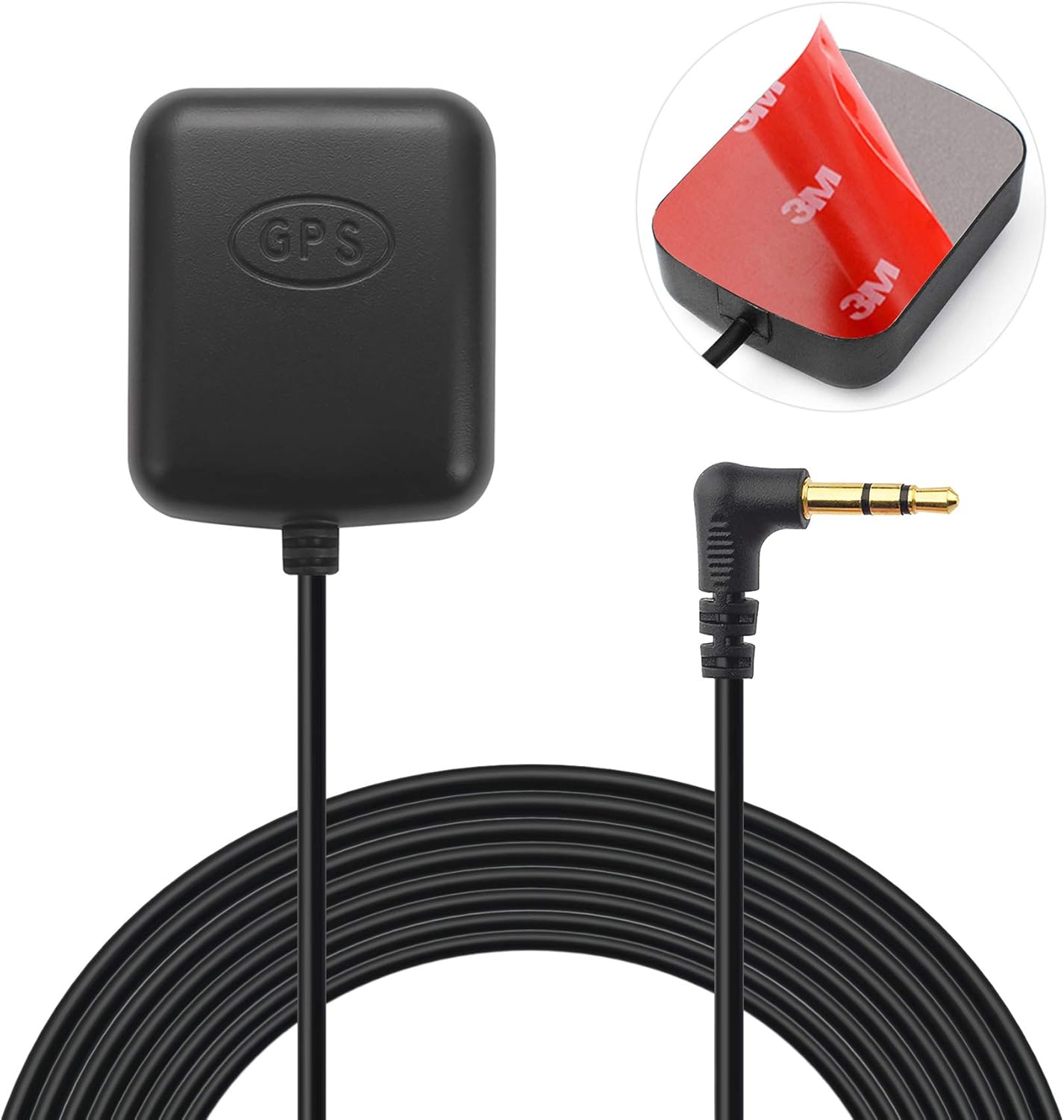 Bingfu active GPS antenna receiver with 3.5mm audio-style plug, 3-meter RG174 cable, and waterproof adhesive mount housing