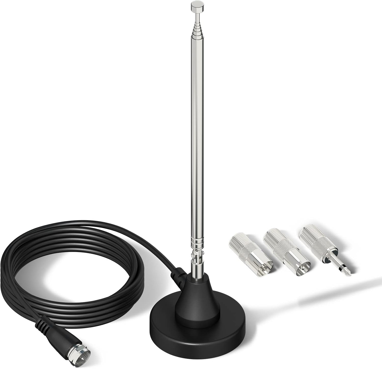 Bingfu digitale DAB+ FM Teleskopantenne mit Magnetfuß, 3 Meter Kabel und einem Set aus drei Adaptern für HiFi-Systeme