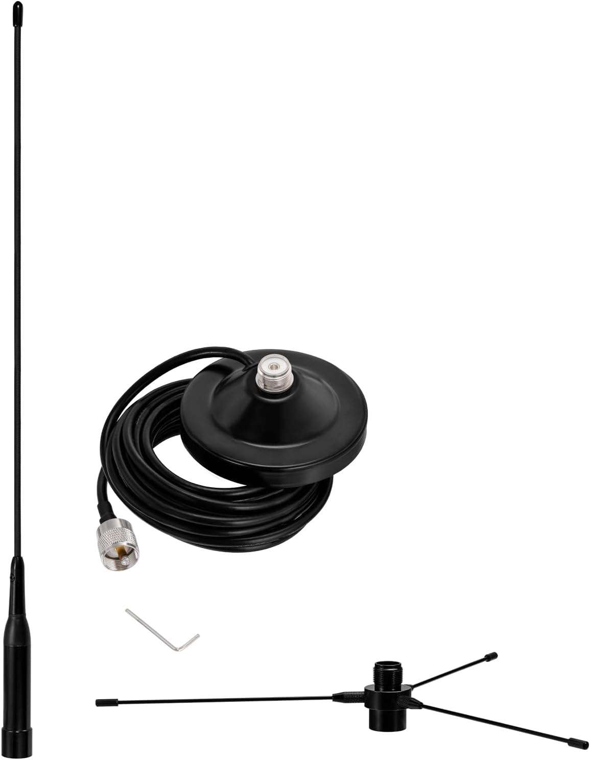 Bingfu dual-band VHF/UHF mobile ham radio antenna with ground plane kit and magnetic mount