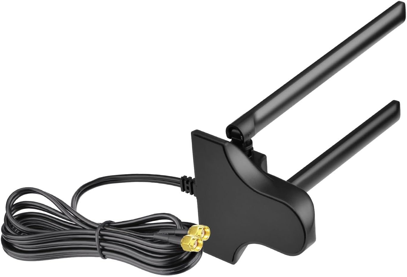 Bingfu dual-band WiFi magnetic mount antenna with dual RP-SMA male connectors and 6.5ft extension cable