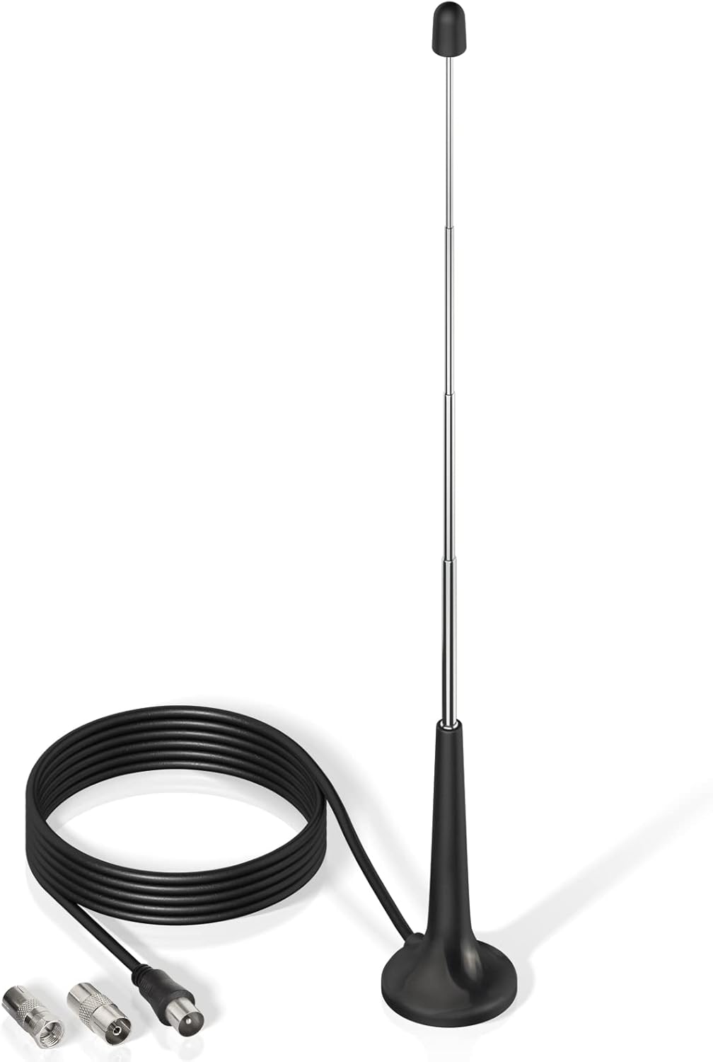 Bingfu magnetic FM/DAB radio antenna kit with 3-meter extension cable, telescopic rod, and 3 adapters (PAL Male, PAL Female, 3.5mm)