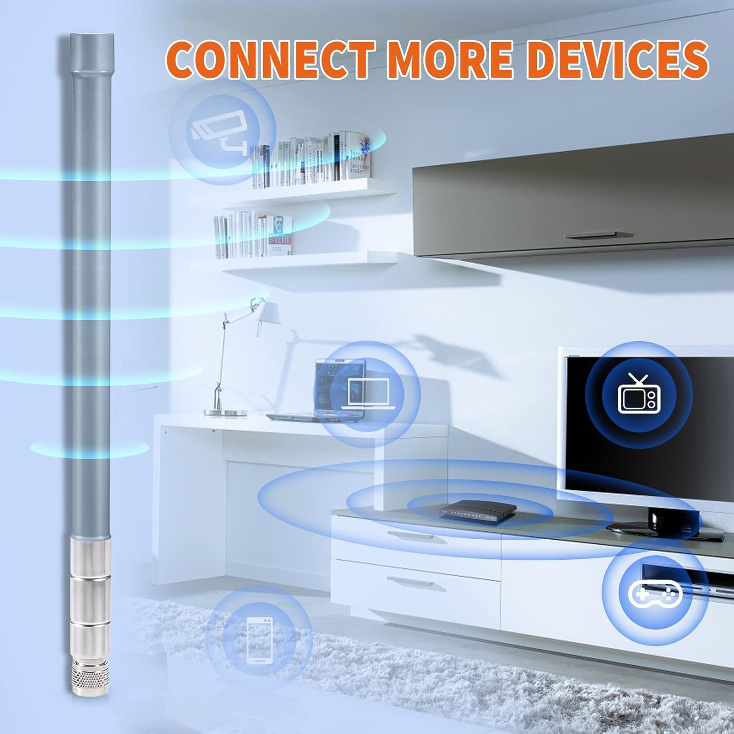 Bingfu outdoor antenna mounted on an RV roof or a boat to receive long-range WiFi signals at camp or harbor.