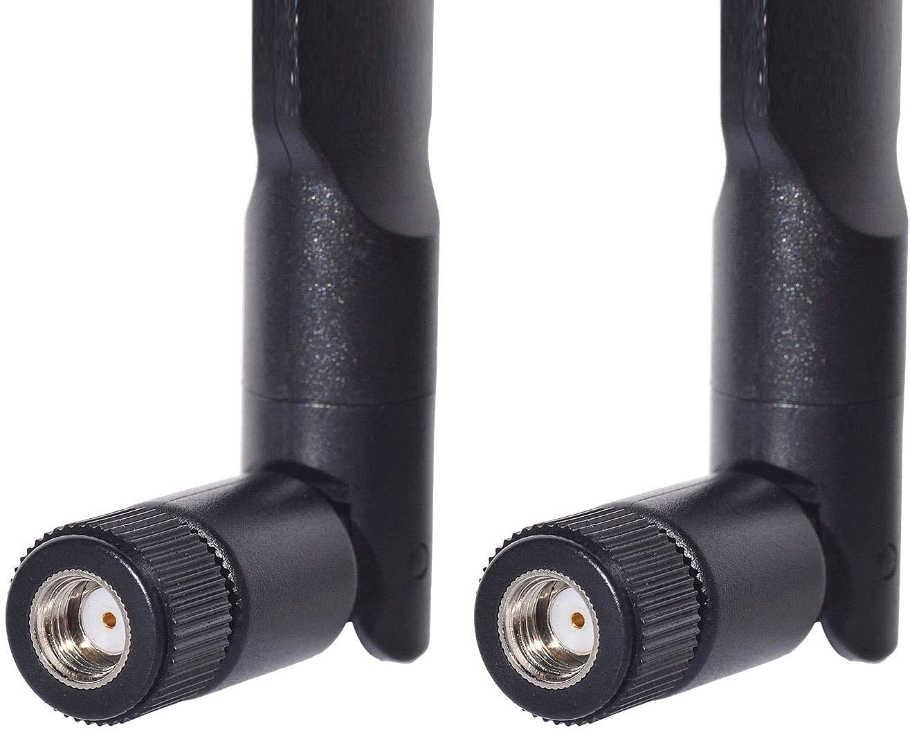 Close-up of RP-SMA Male connector (internal threads, center hole) with a professional black housing.