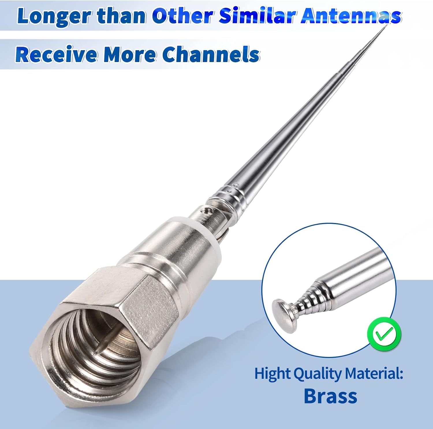 Close-up of the 7-section extendable stainless steel rod, showing the smooth telescopic mechanism and durable construction for indoor use