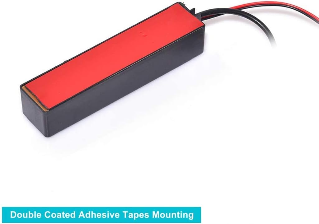 Close-up of the compact adhesive antenna housing and the integrated signal amplifier circuit for enhanced FM radio reception