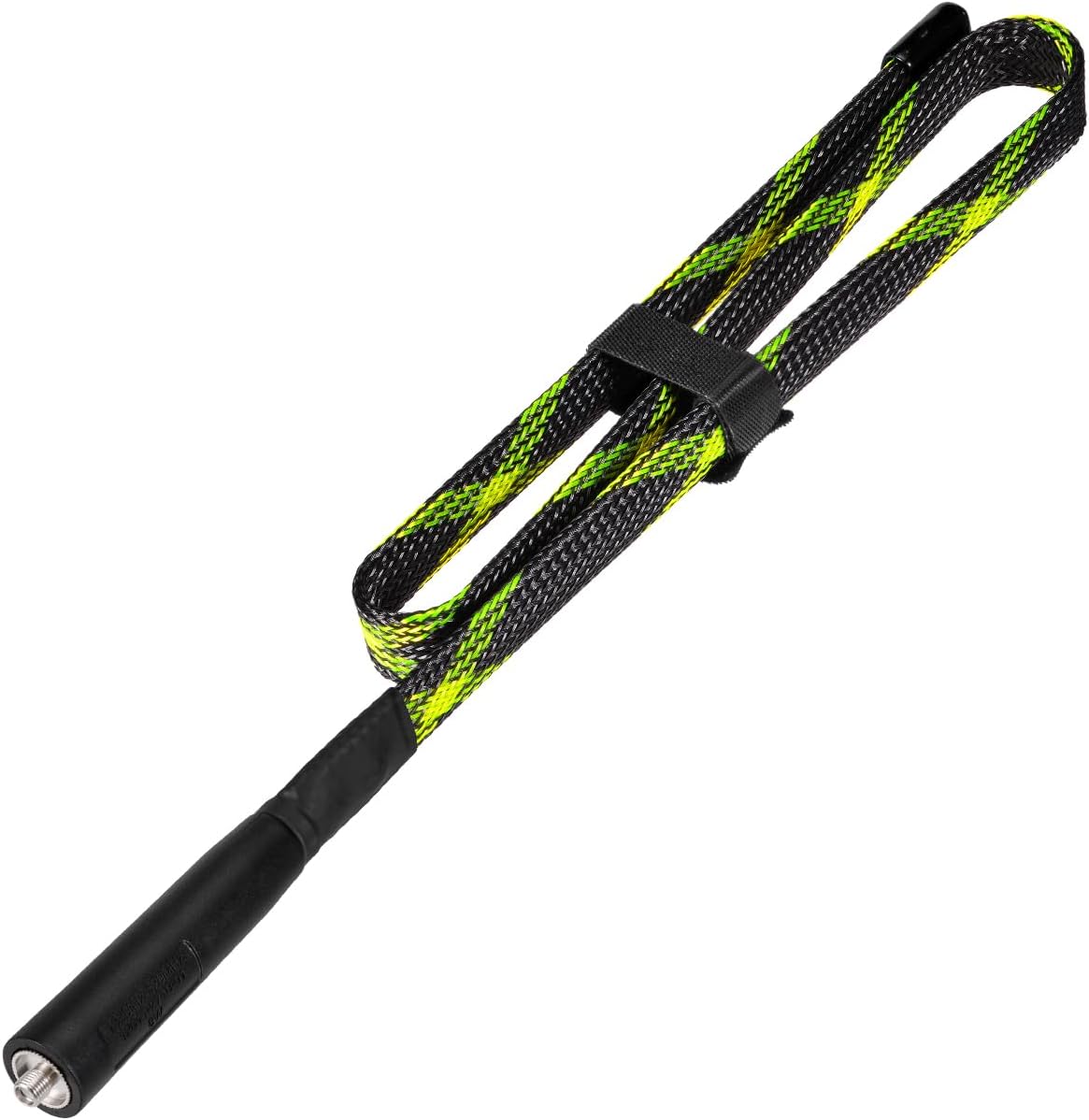 Close-up of the durable woodland camouflage coating and the flexible flat steel ribbon mast of the BFN00904 antenna.