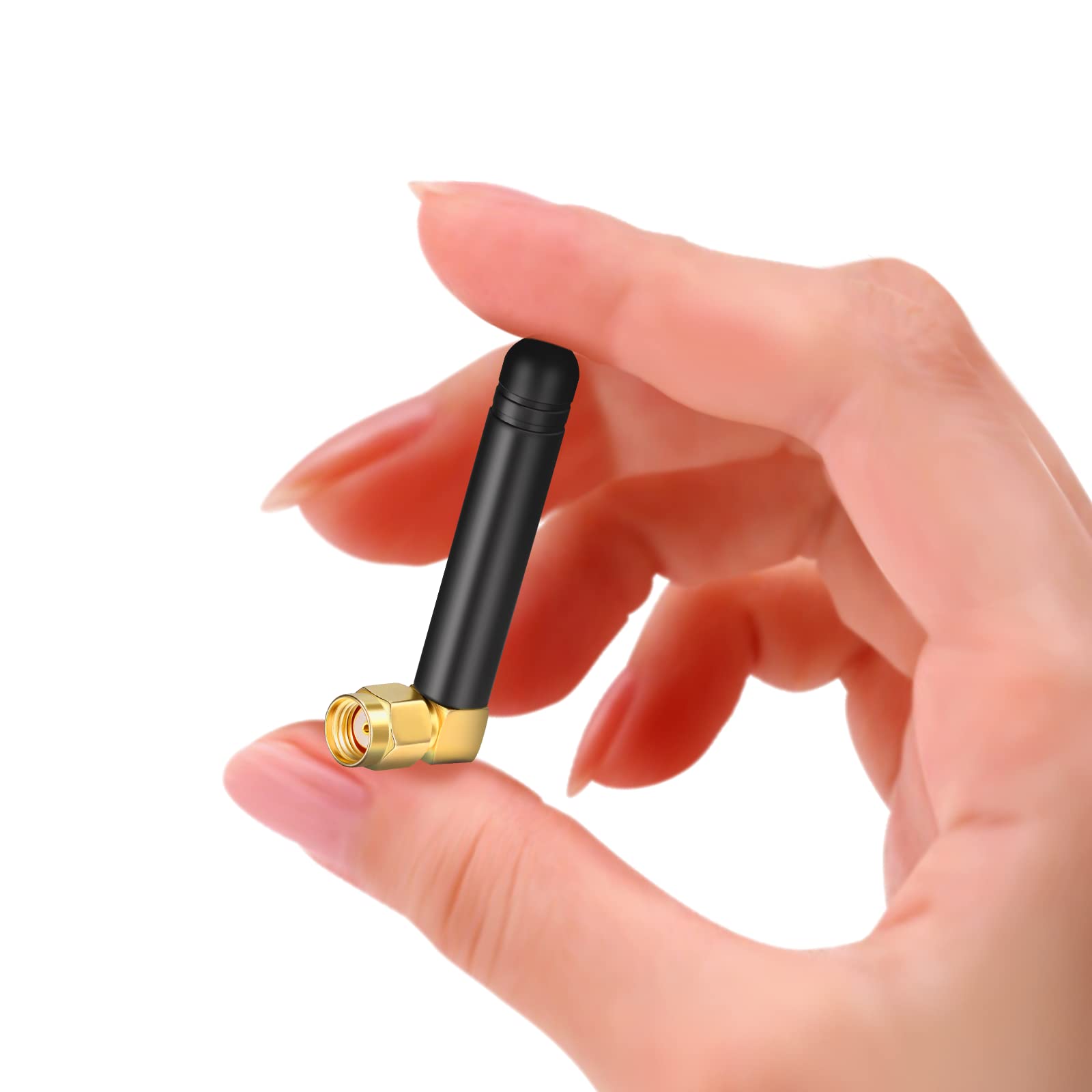 Close-up of the fixed 90-degree L-shape stubby antenna, showing its durable, compact housing