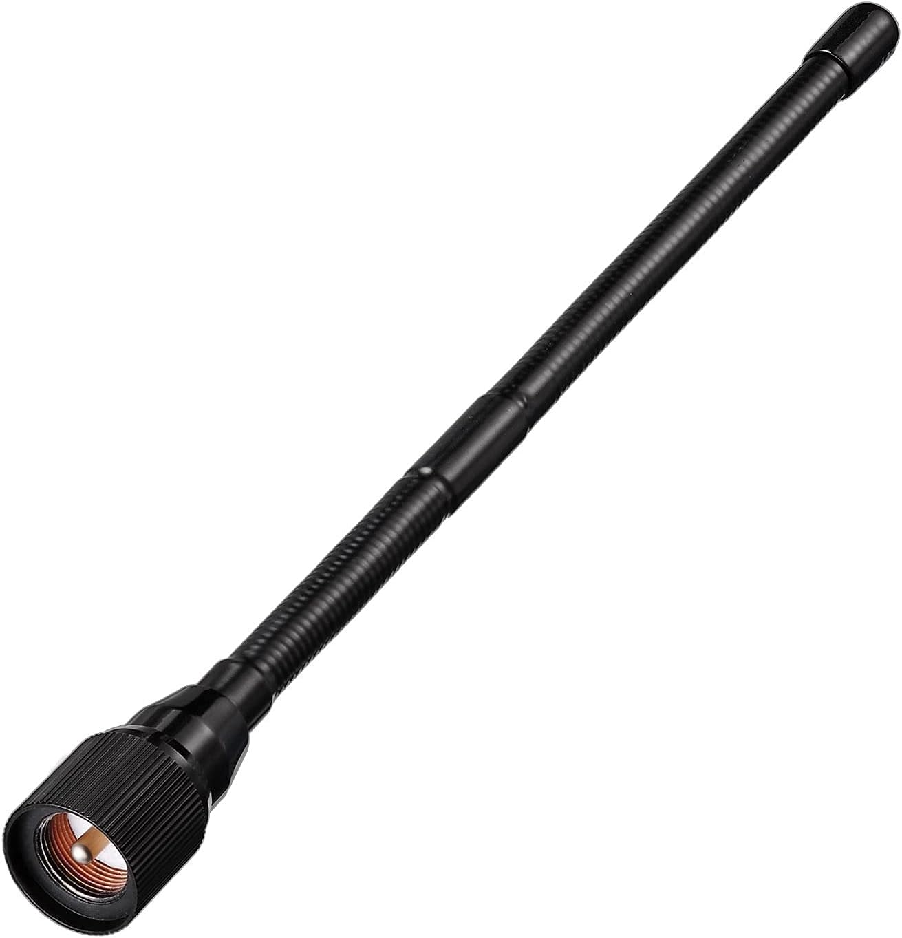 Close-up of the flexible soft whip antenna and heavy-duty magnetic mount