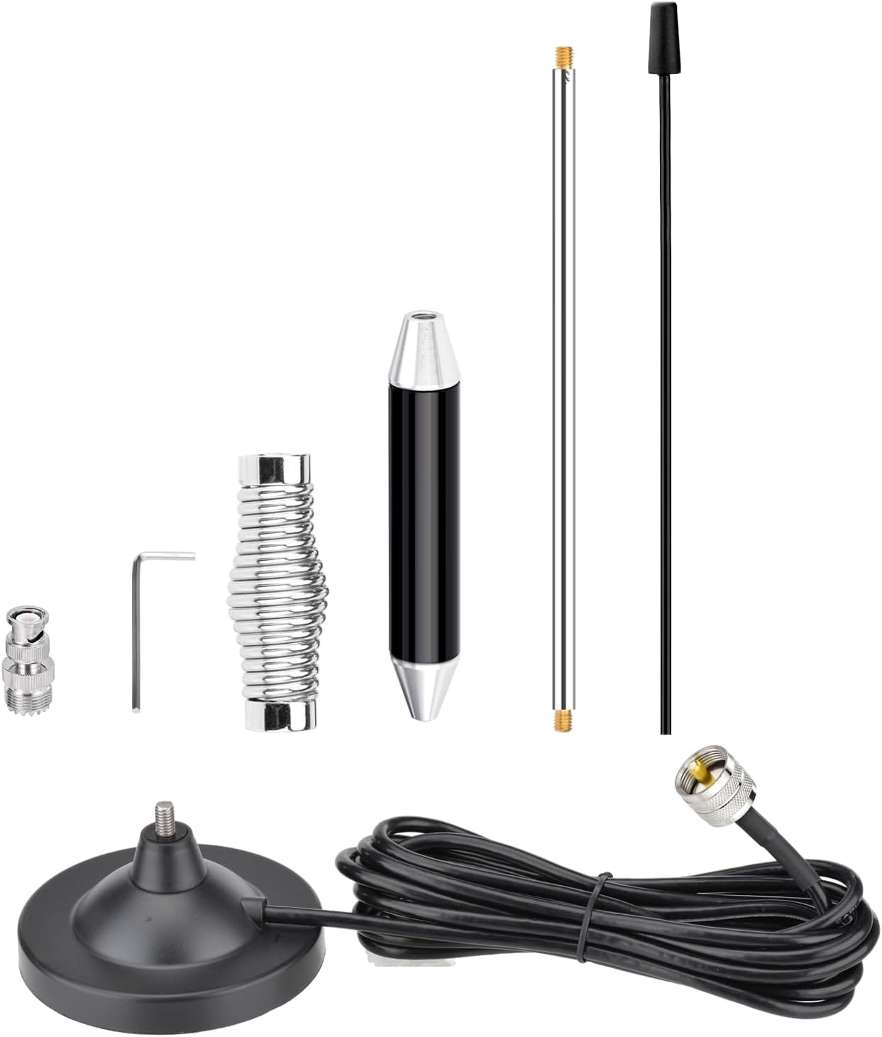 Close-up of the high-performance 66cm stainless steel antenna coil and magnetic mounting base