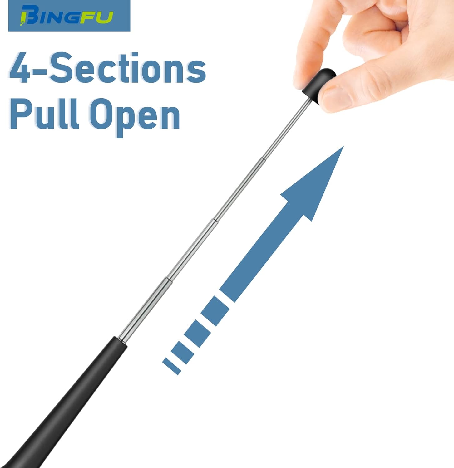 Close-up of the premium 7-section telescopic rod extending up to 74cm, crafted from corrosion-resistant stainless steel for long-term indoor use
