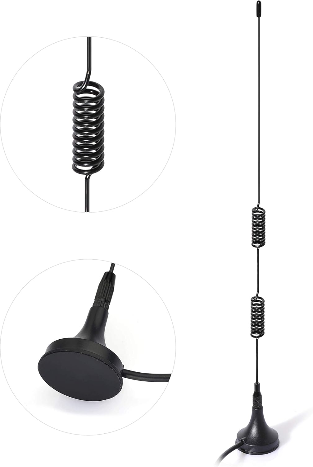 Close-up of the professional antenna coil and high-durability magnetic mount base