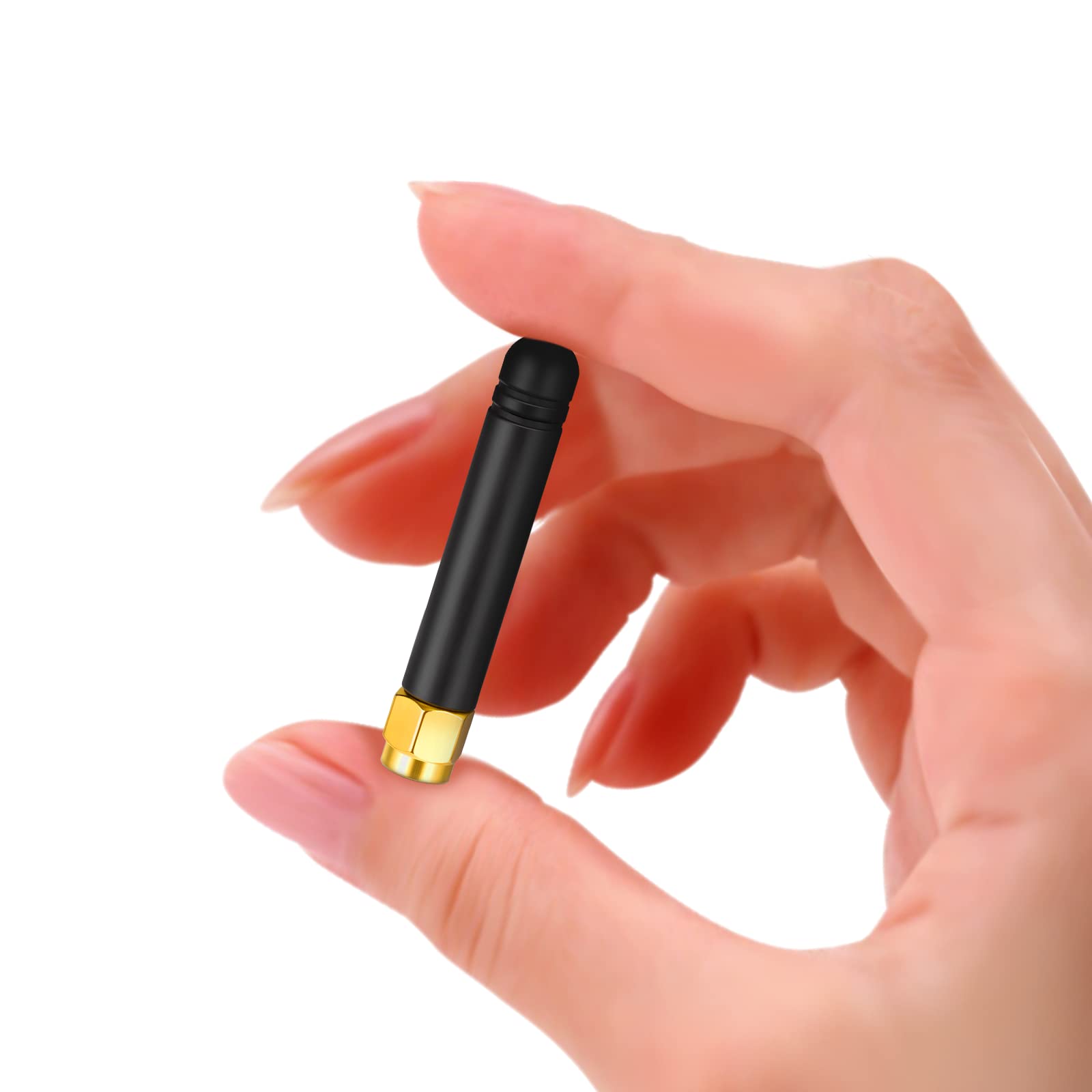 Close-up of the rigid, no-hinge stubby WiFi antenna showing the high-quality durable black casing