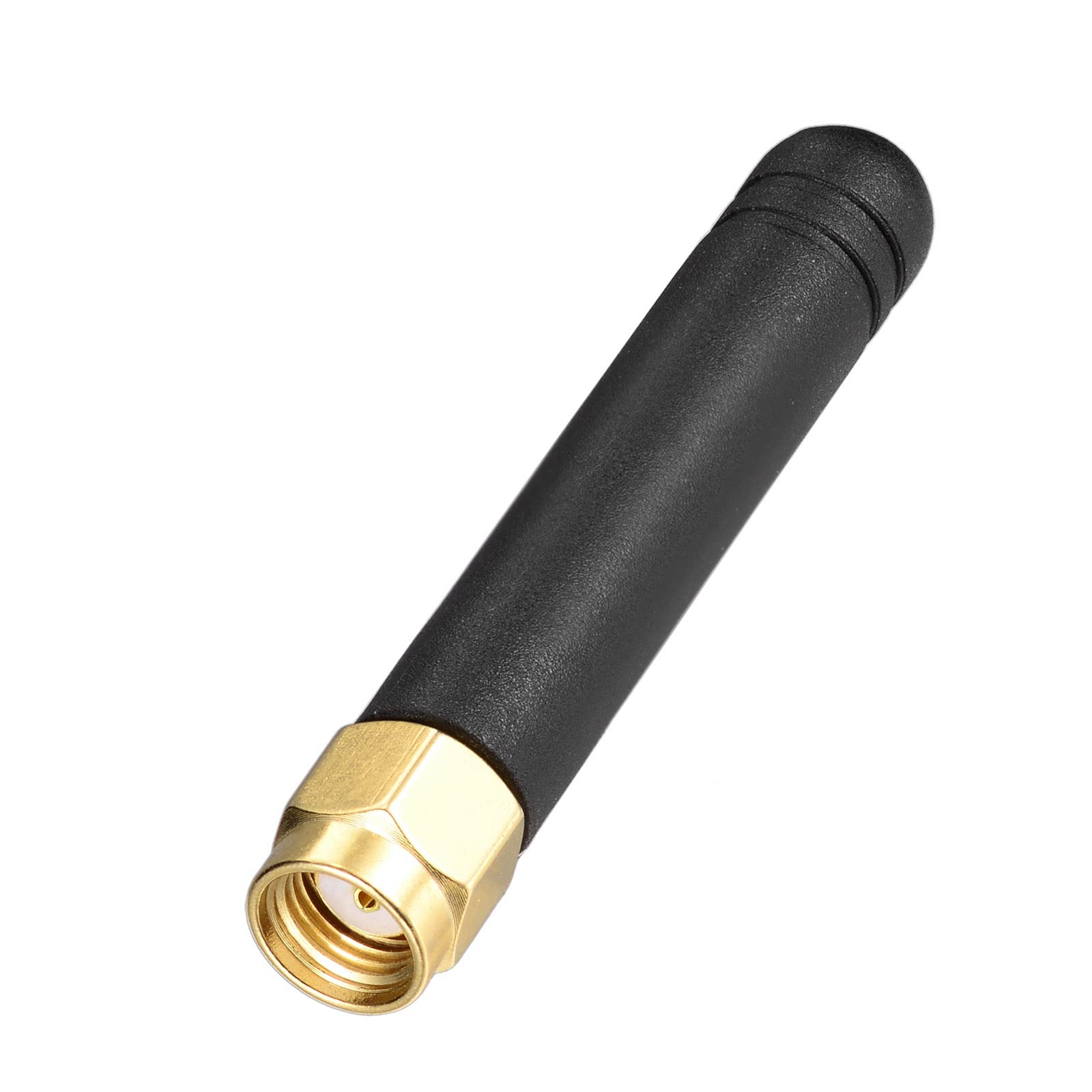 Close-up of the rigid, no-hinge stubby WiFi antenna showing the high-quality durable black casing