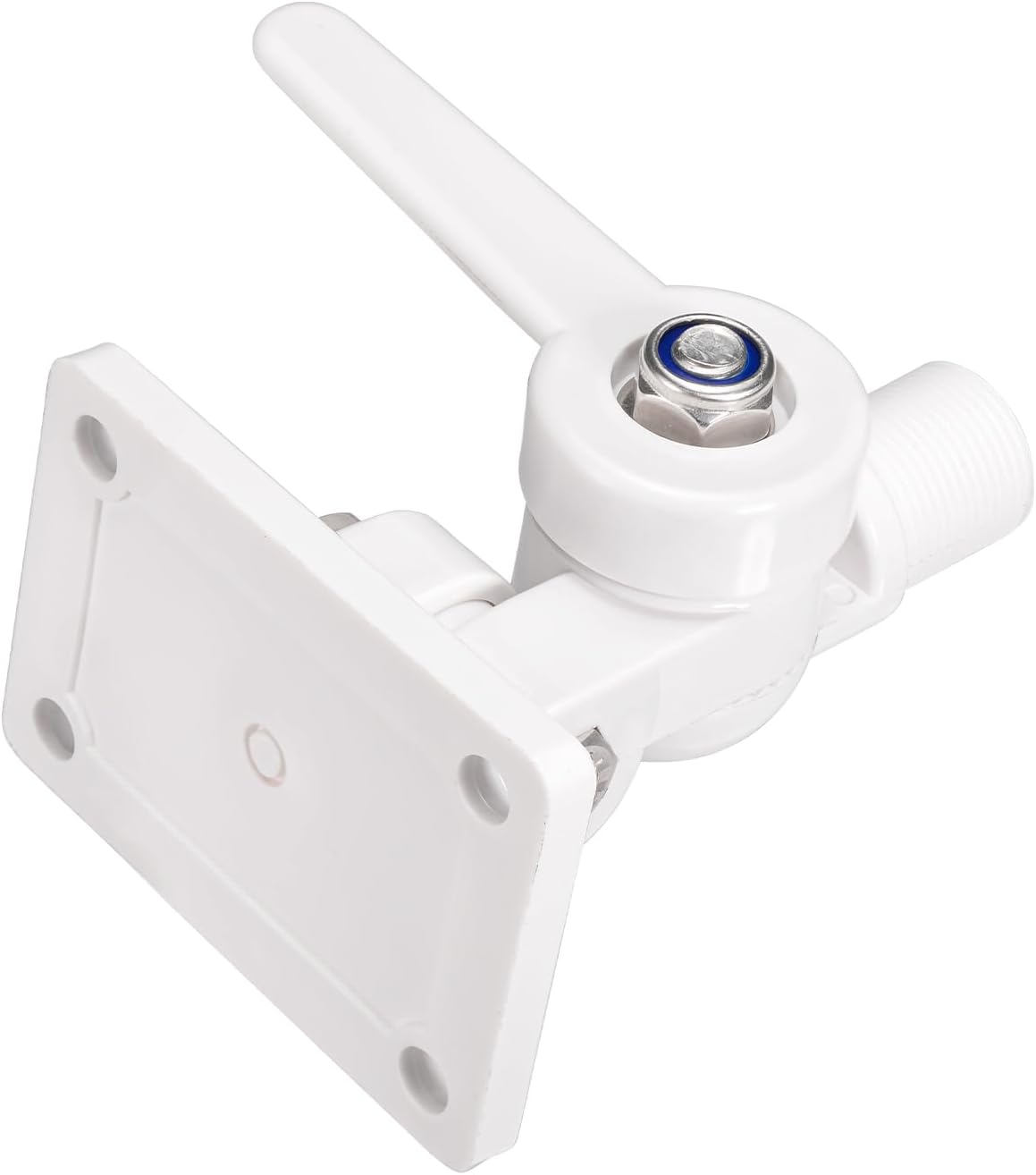 Close-up of the stainless steel finish and adjustable dual-axis gear mechanism
