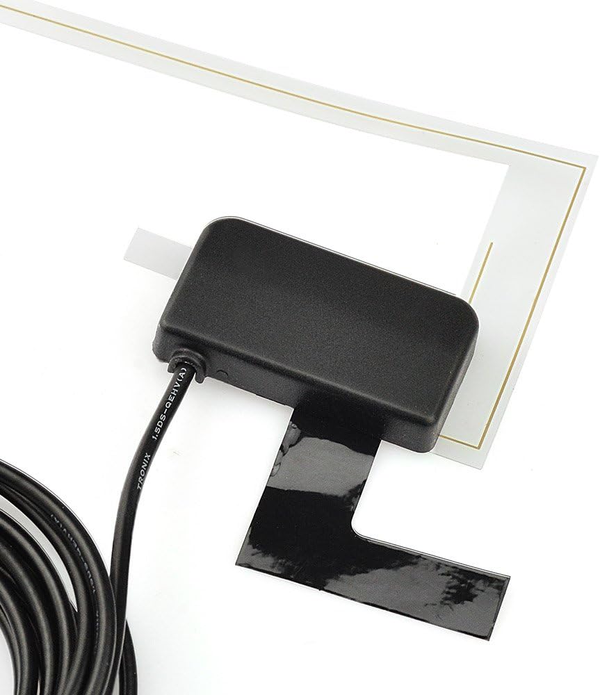 Close-up of the ultra-thin transparent antenna film and the high-strength 3M adhesive backing for discrete windshield mounting