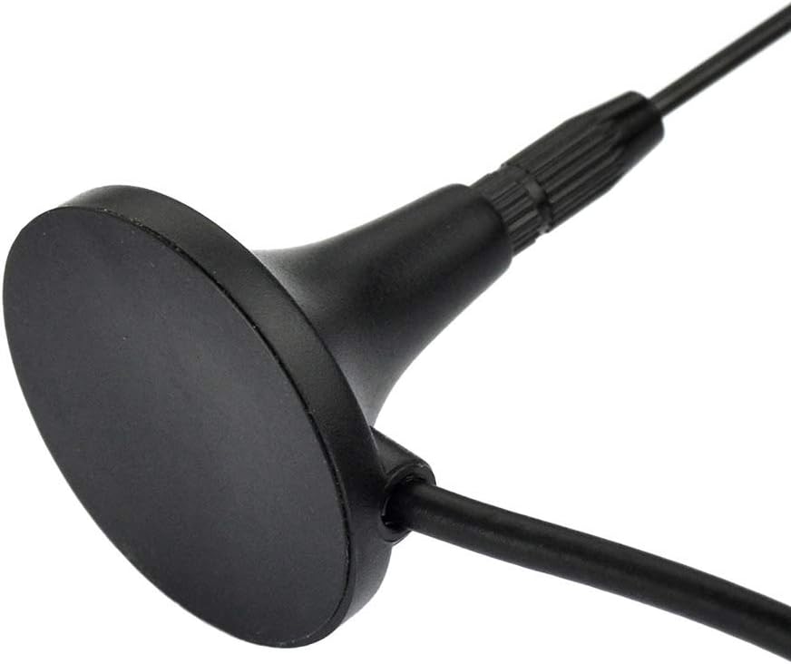 Close-up of the whip antenna and the high-pull magnetic base with protective anti-scratch base