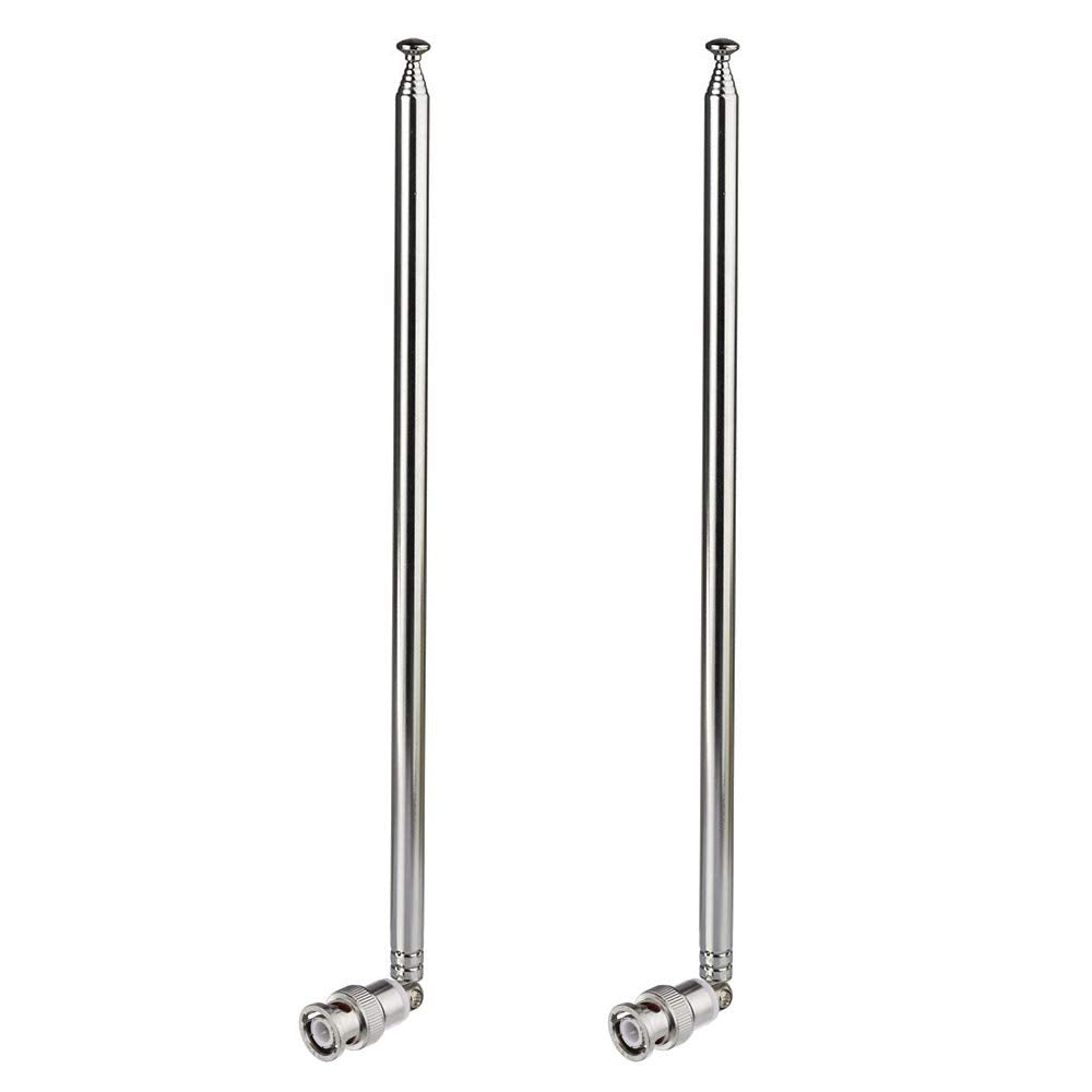 Close up of Bingfu stainless steel adjustable telescopic antenna sections with BNC connector