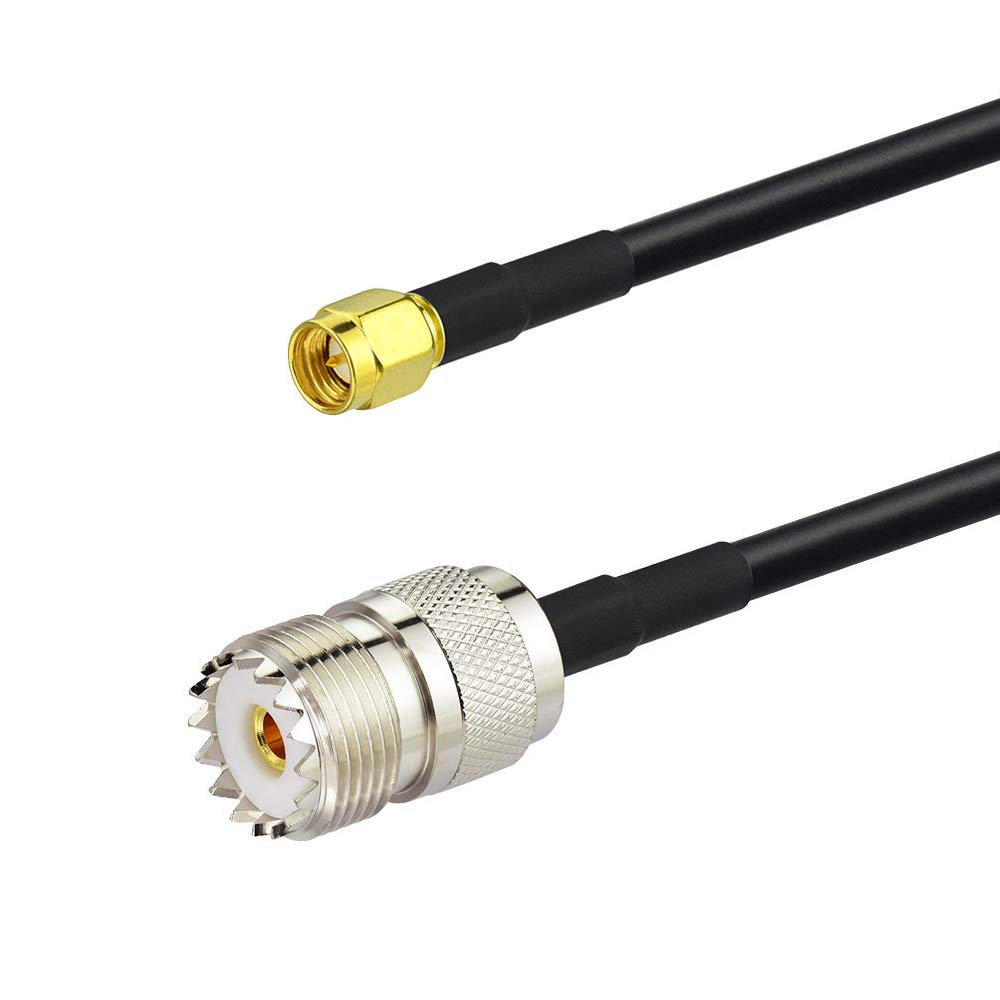 Detailed view of SMA male (pin) and SO239 female (threads/receptacle) connectors