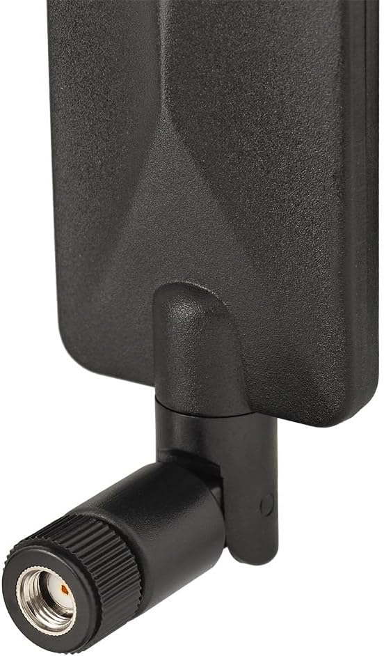 Detailed view of the 9dBi paddle-style antenna radiator and the flexible 90-degree tilt hinge