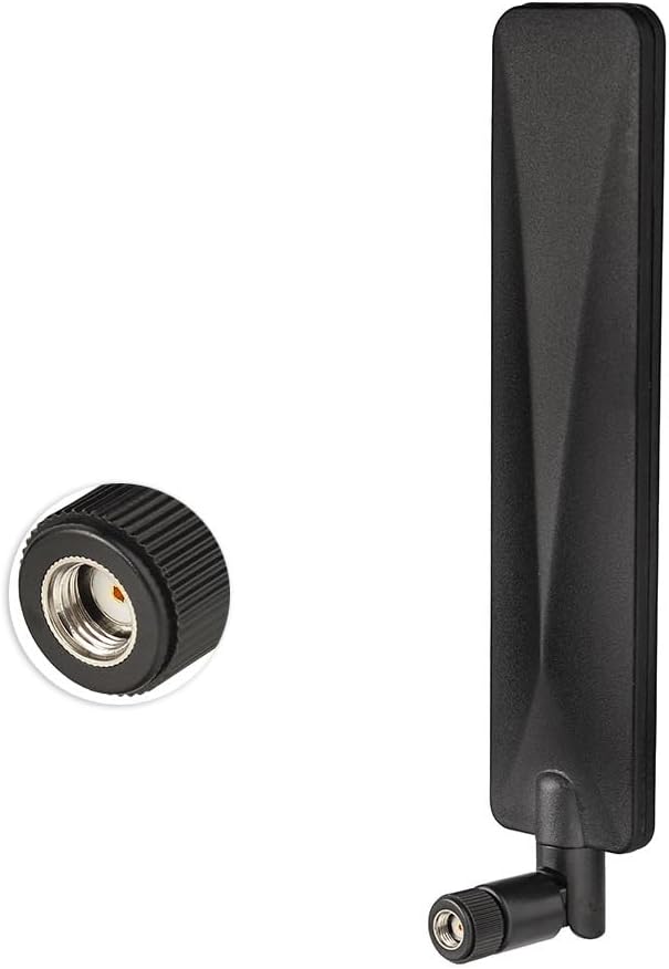 Detailed view of the 9dBi paddle-style antenna radiator and the flexible 90-degree tilt hinge