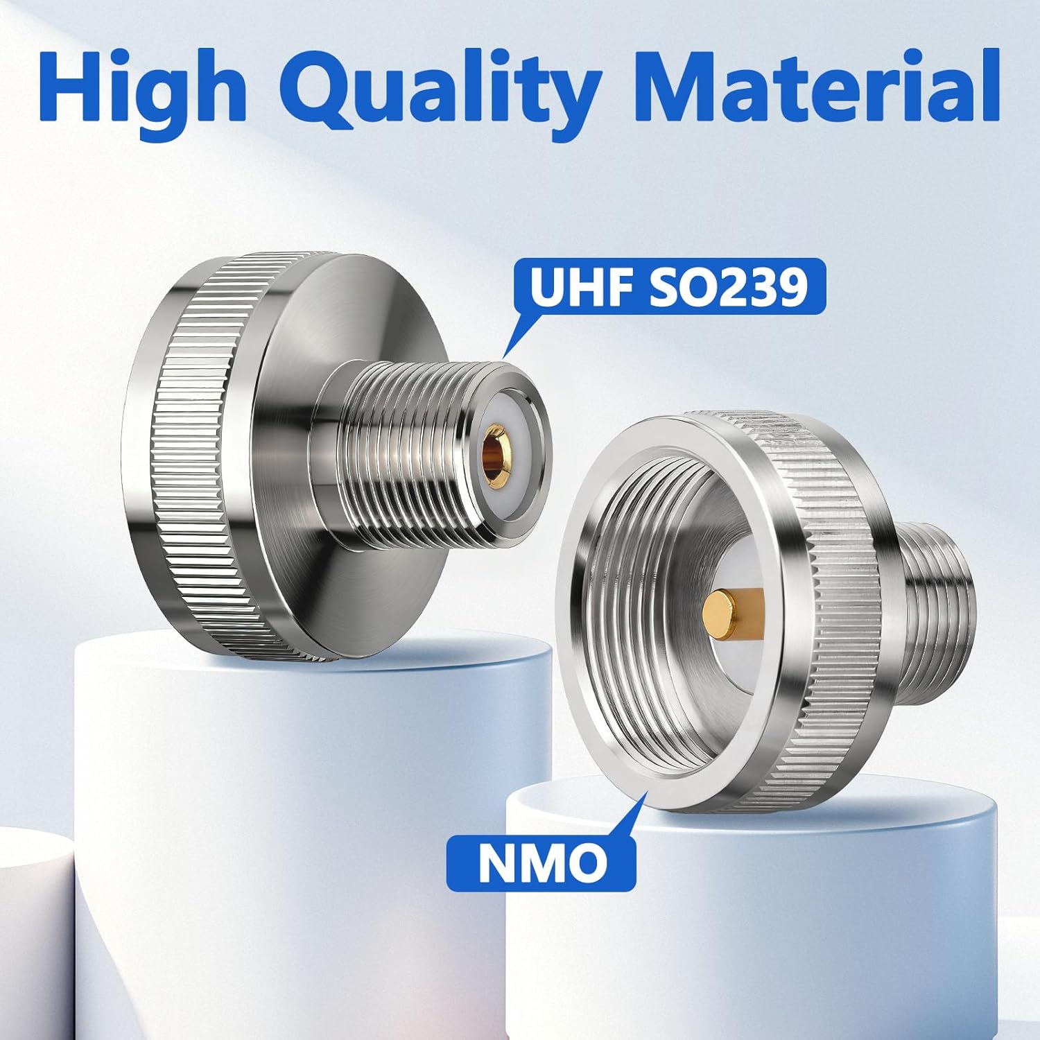 Detailed view of the NMO male interface and the SO239 female receptacle