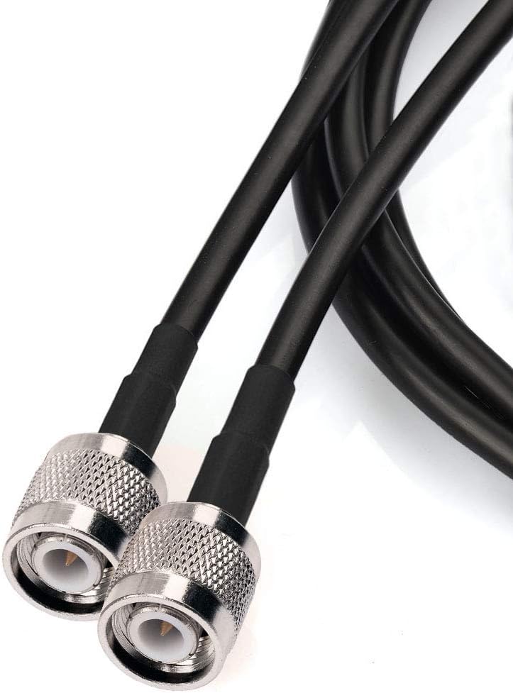Detailed view of the TNC male plug and the thick RG58A/U shielding, highlighting the durable heat-shrink strain relief