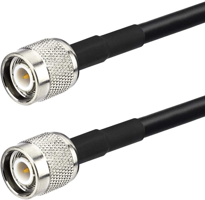 Detailed view of the TNC male plug and the thick RG58A/U shielding, highlighting the durable heat-shrink strain relief